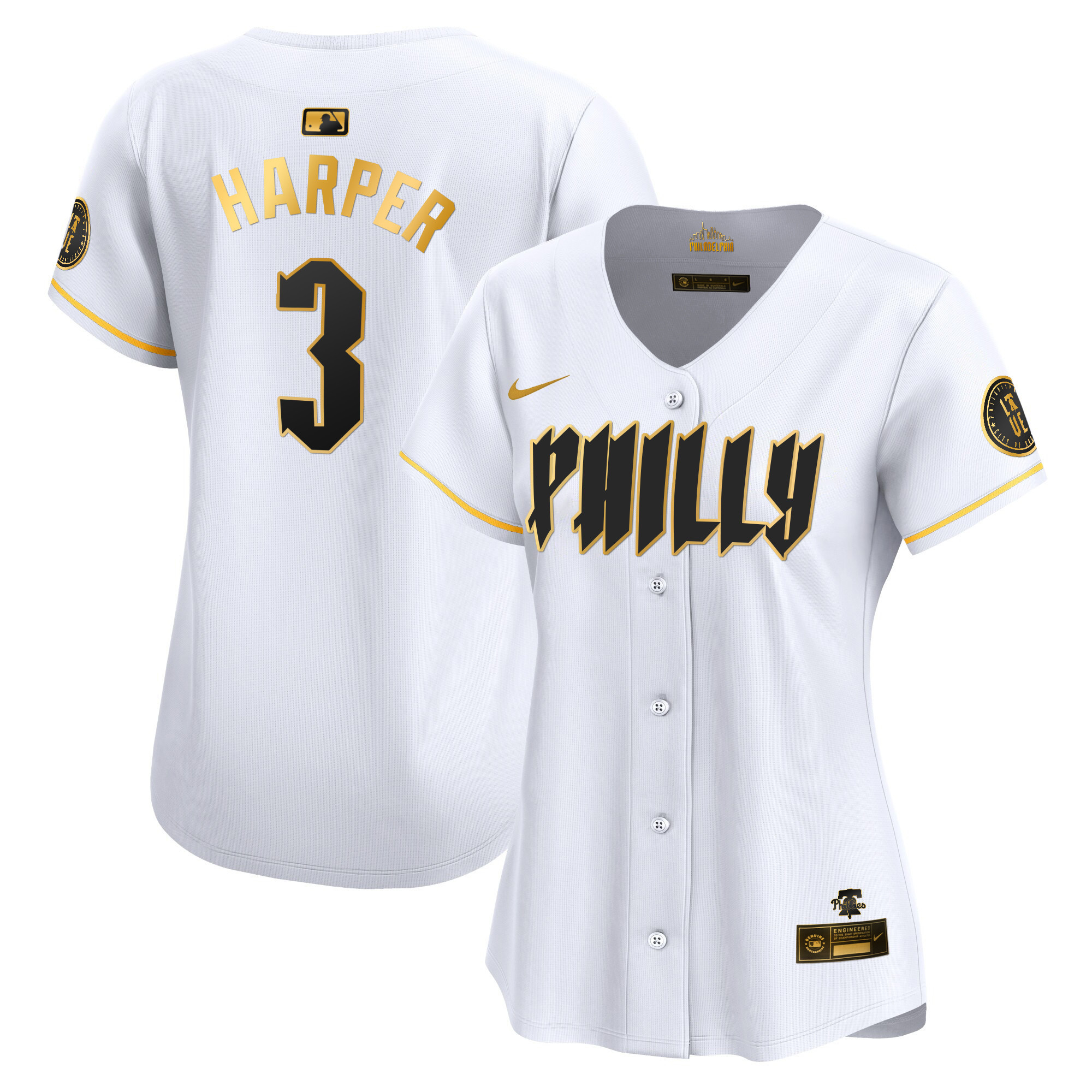 Bryce Harper Women's Philadelphia Phillies 2024 City Connect Vapor Premier Limited White Gold Jersey - All Stitched