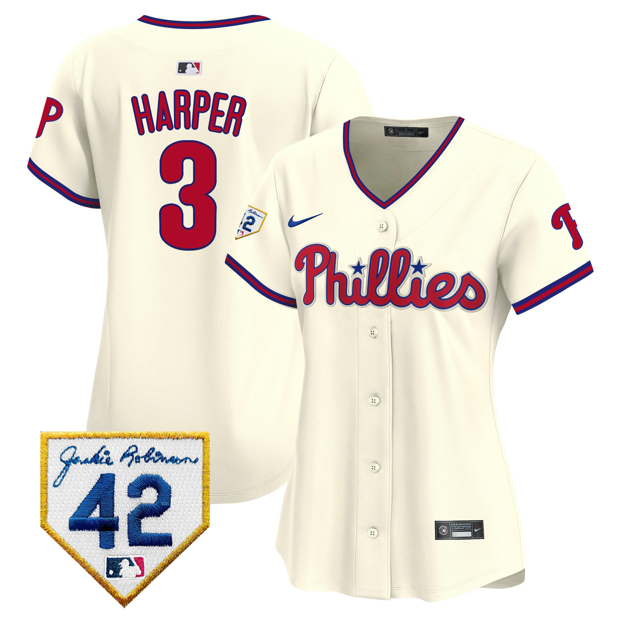 Bryce Harper Women's Philadelphia Phillies 2024 Jackie Robinson Patch Vapor Premier Limited Cream Jersey - All Stitched
