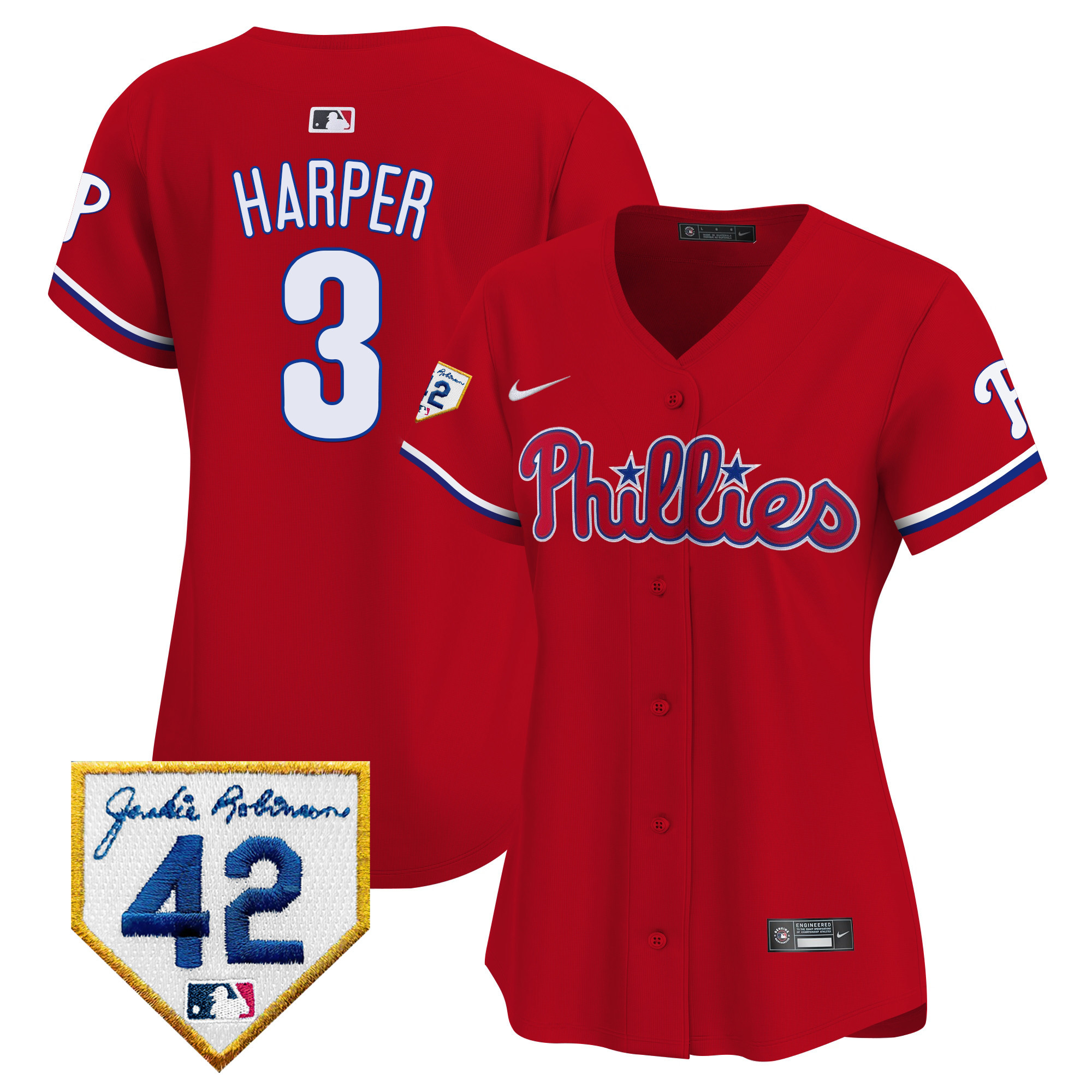 Bryce Harper Women's Philadelphia Phillies 2024 Jackie Robinson Patch Vapor Premier Limited Red Jersey - All Stitched