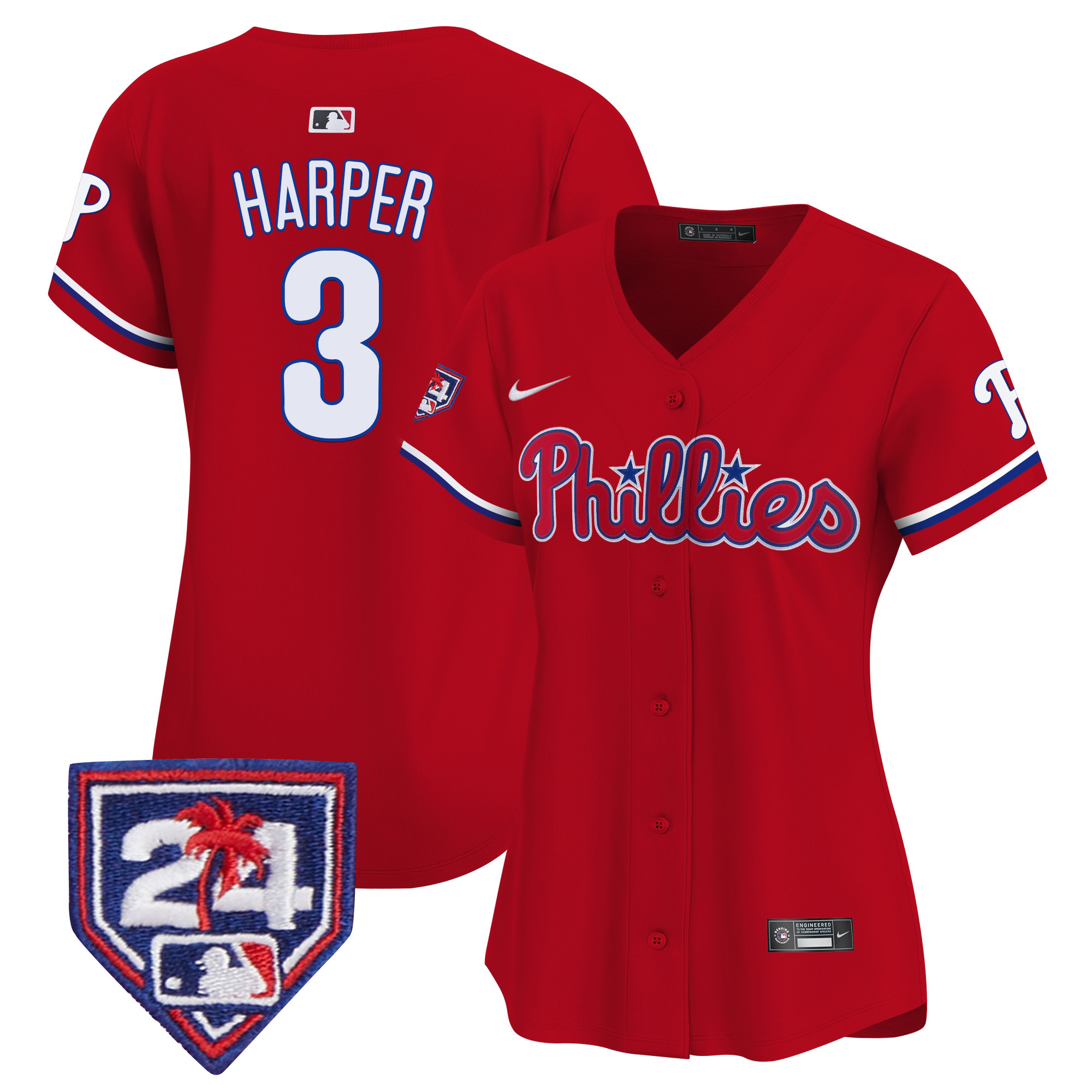 Bryce Harper Women's Philadelphia Phillies 2024 Spring Training Patch Vapor Premier Limited Red Jersey - All Stitched