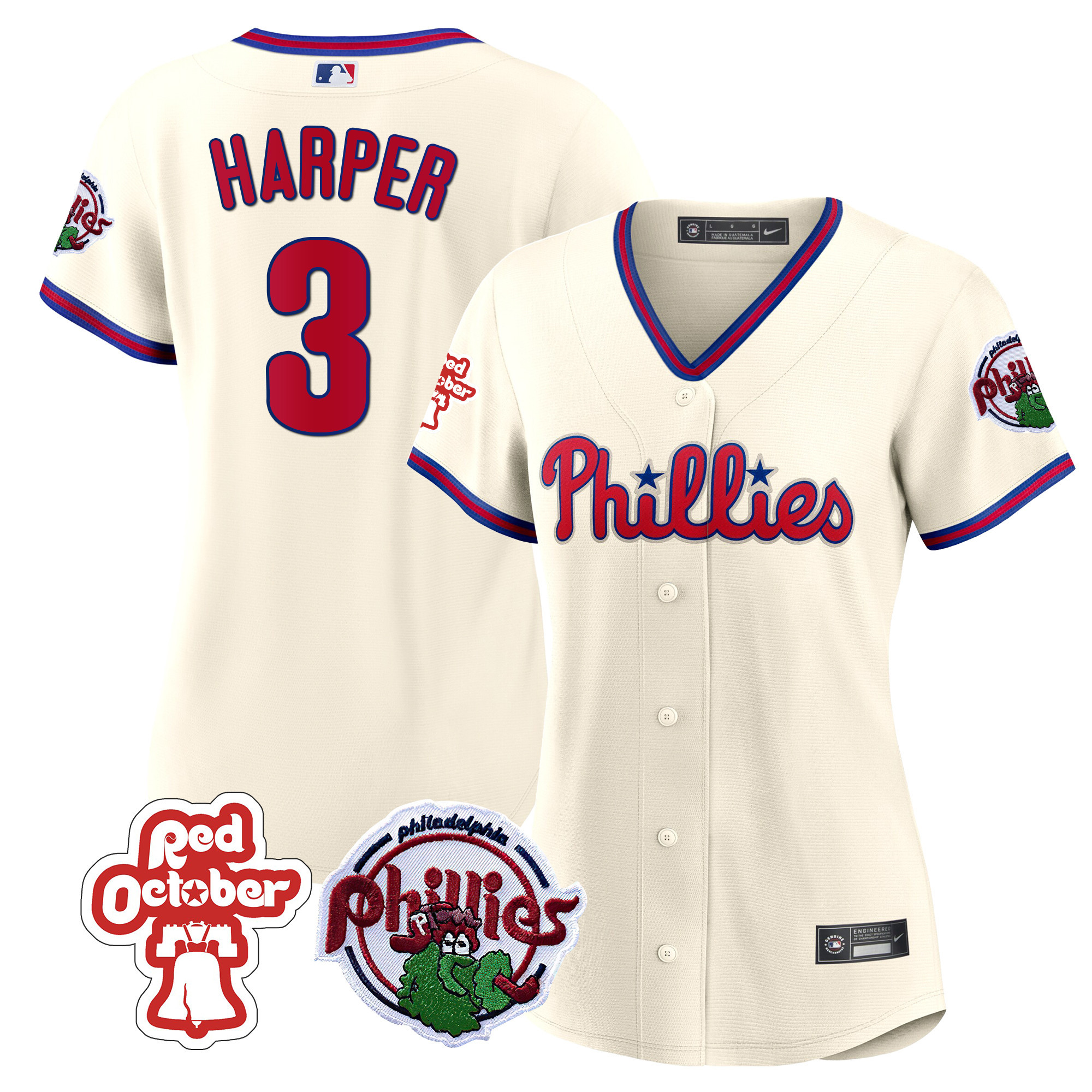 Bryce Harper Women's Philadelphia Phillies Red October Patch Cream Jersey - All Stitched