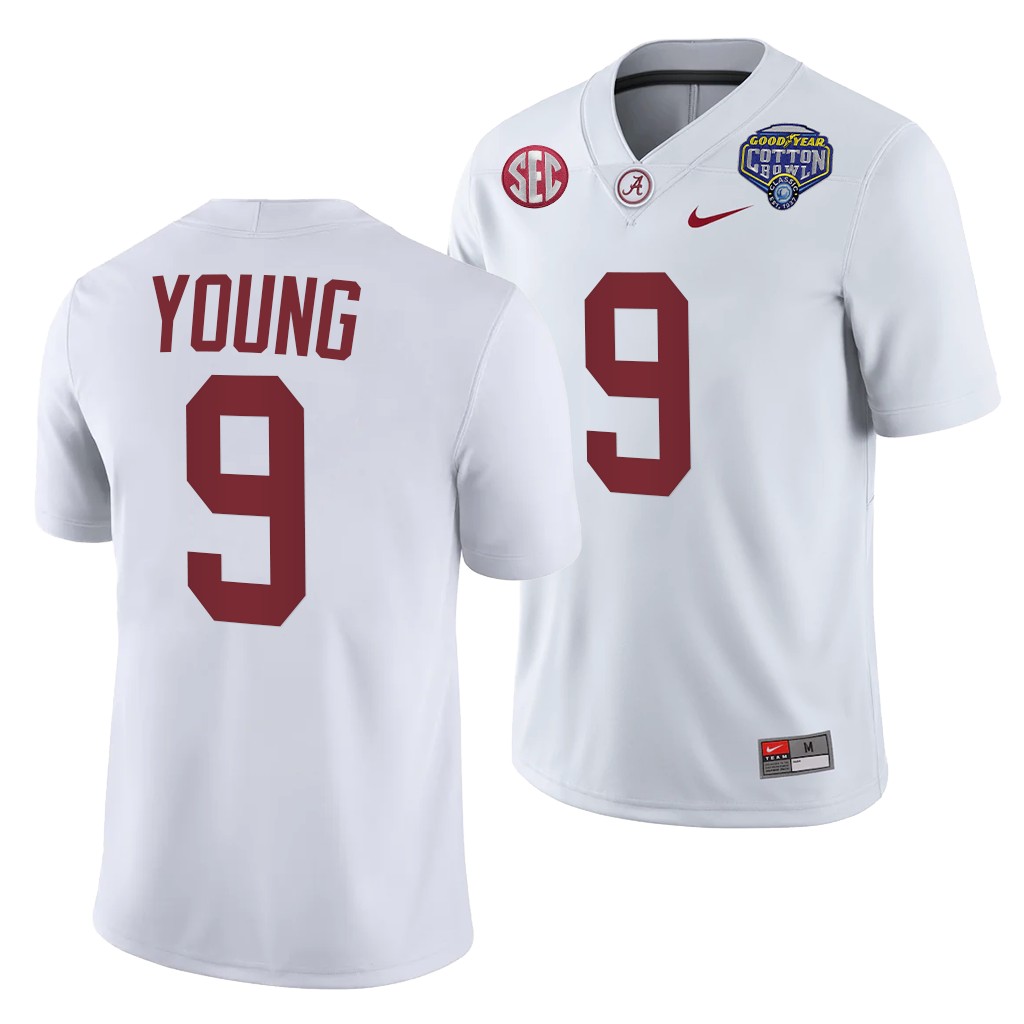 Bryce Young Alabama Crimson Tide 2021 Cotton Bowl White College Playoff 9 Jersey Men