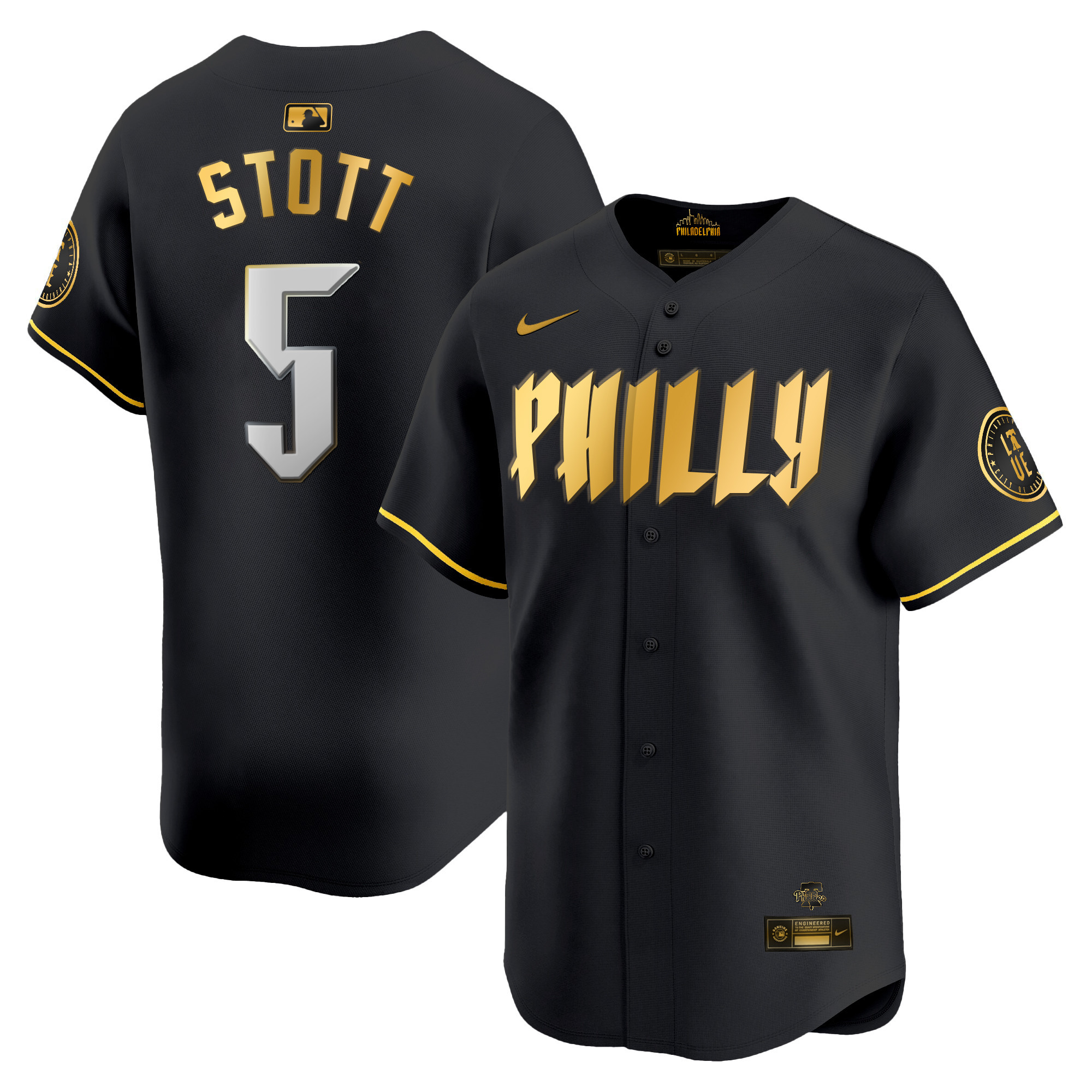 Bryson Stott Men's Philadelphia Phillies 2024 City Connect Vapor Premier Limited Black Gold Jersey - All Stitched