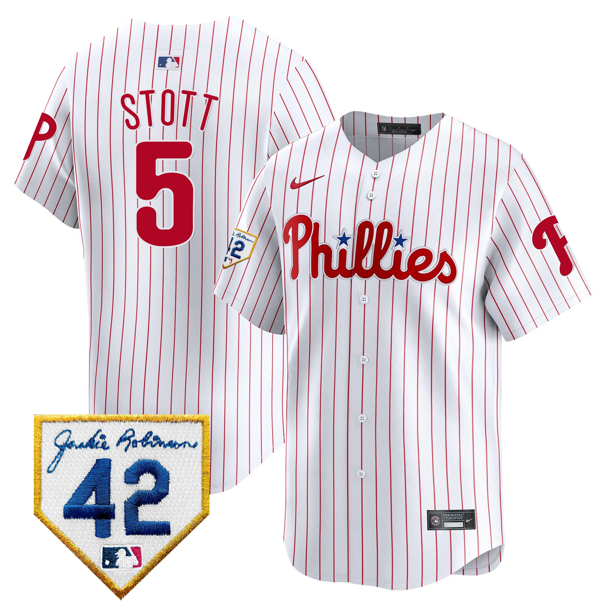 Bryson Stott Men's Philadelphia Phillies 2024 Jackie Robinson Patch Vapor Premier Limited White Jersey - All Stitched