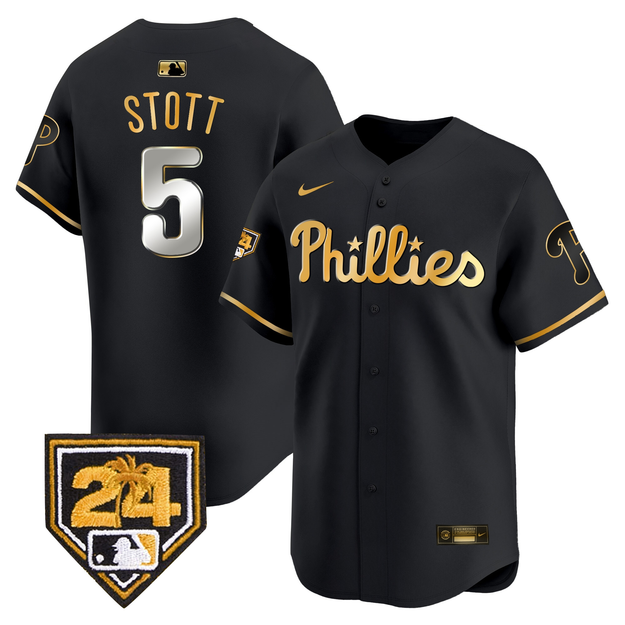 Bryson Stott Men's Philadelphia Phillies 2024 Spring Training Patch Vapor Premier Limited Black Gold Jersey - All Stitched