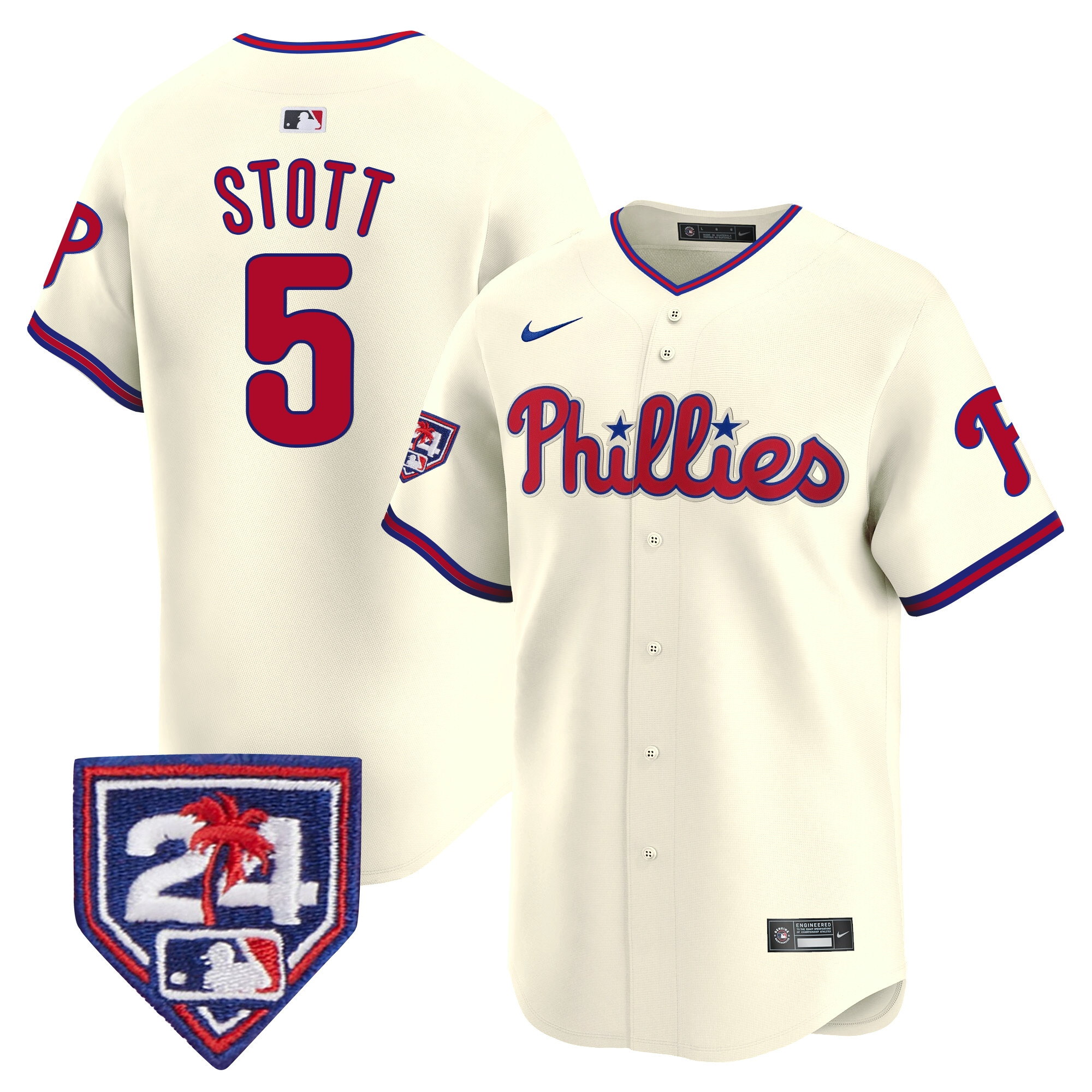 Bryson Stott Men's Philadelphia Phillies 2024 Spring Training Patch Vapor Premier Limited Cream Jersey - All Stitched