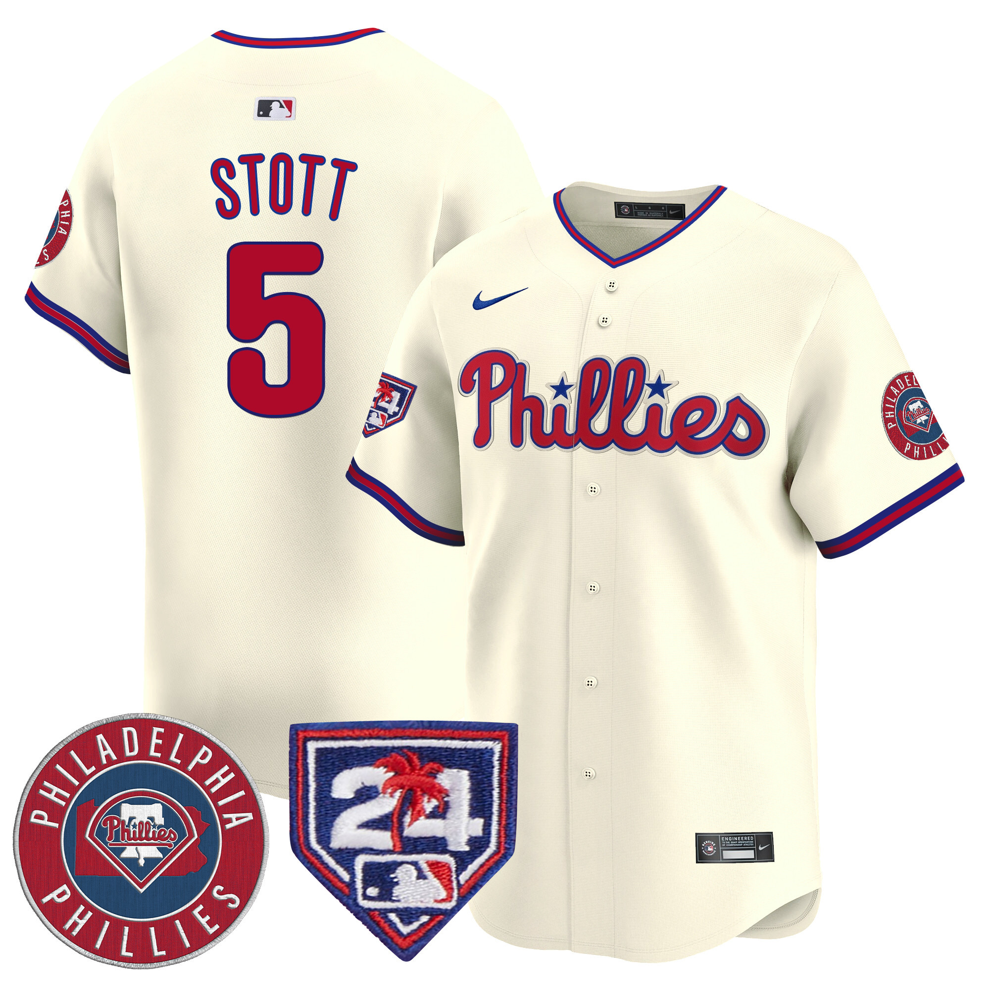 Bryson Stott Men's Philadelphia Phillies 2024 Spring Training Patch Vapor Premier Limited V2 Cream Jersey - All Stitched