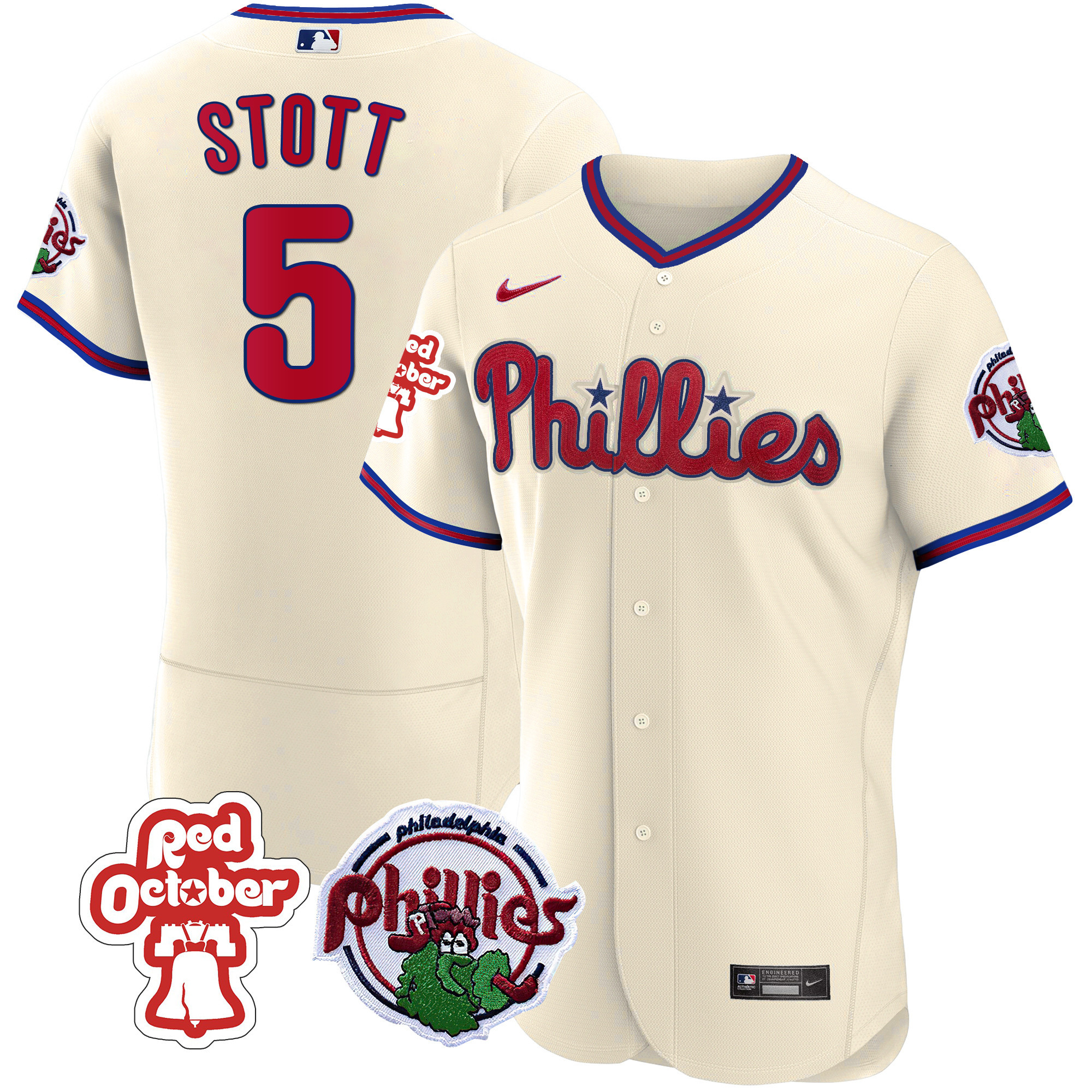 Bryson Stott Men's Philadelphia Phillies Red October Patch Flex Base Cream Jersey - All Stitched
