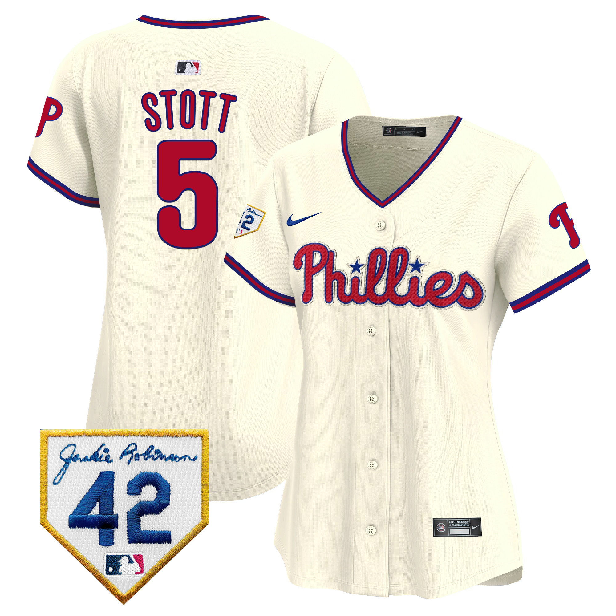 Bryson Stott Women's Philadelphia Phillies 2024 Jackie Robinson Patch Vapor Premier Limited Cream Jersey - All Stitched