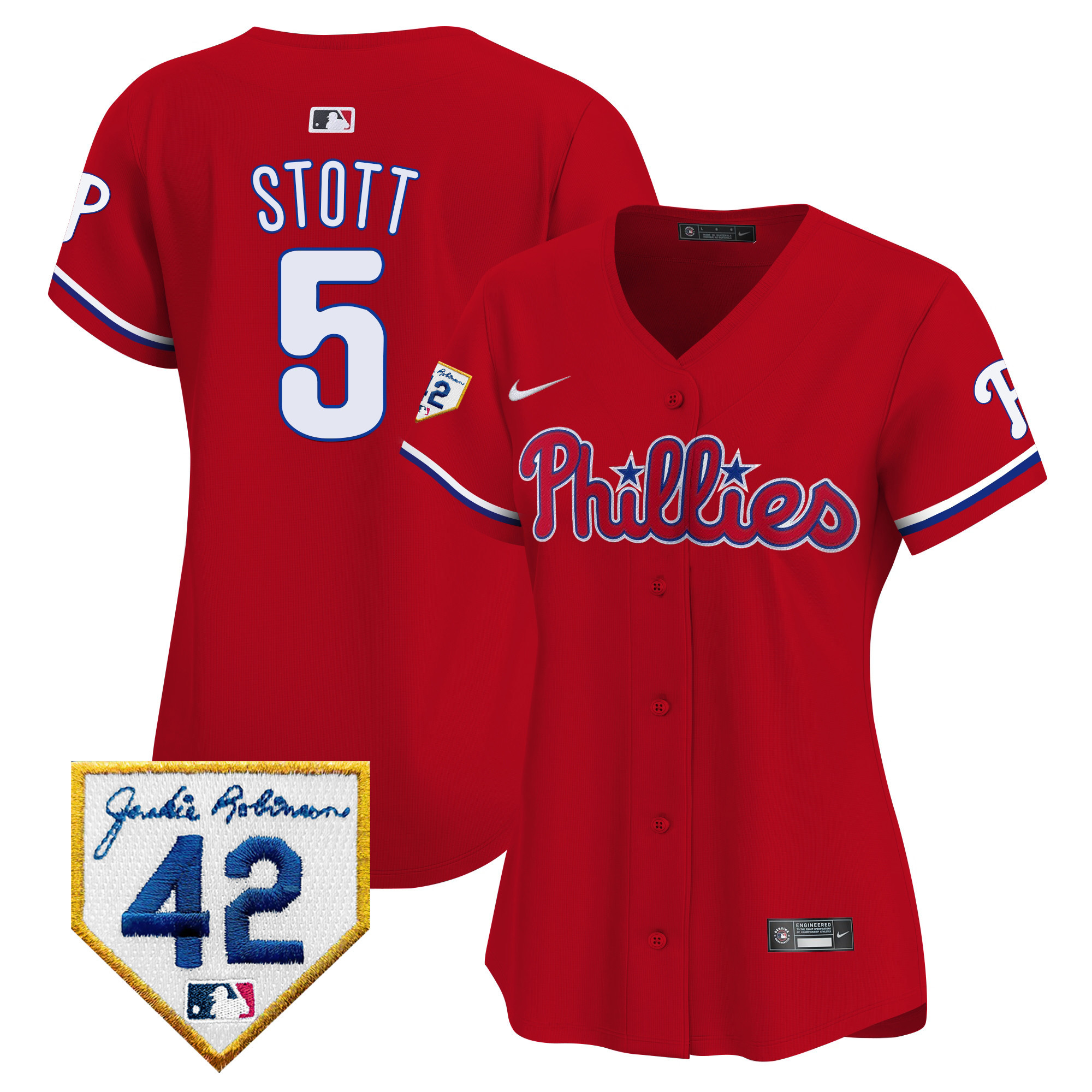 Bryson Stott Women's Philadelphia Phillies 2024 Jackie Robinson Patch Vapor Premier Limited Red Jersey - All Stitched