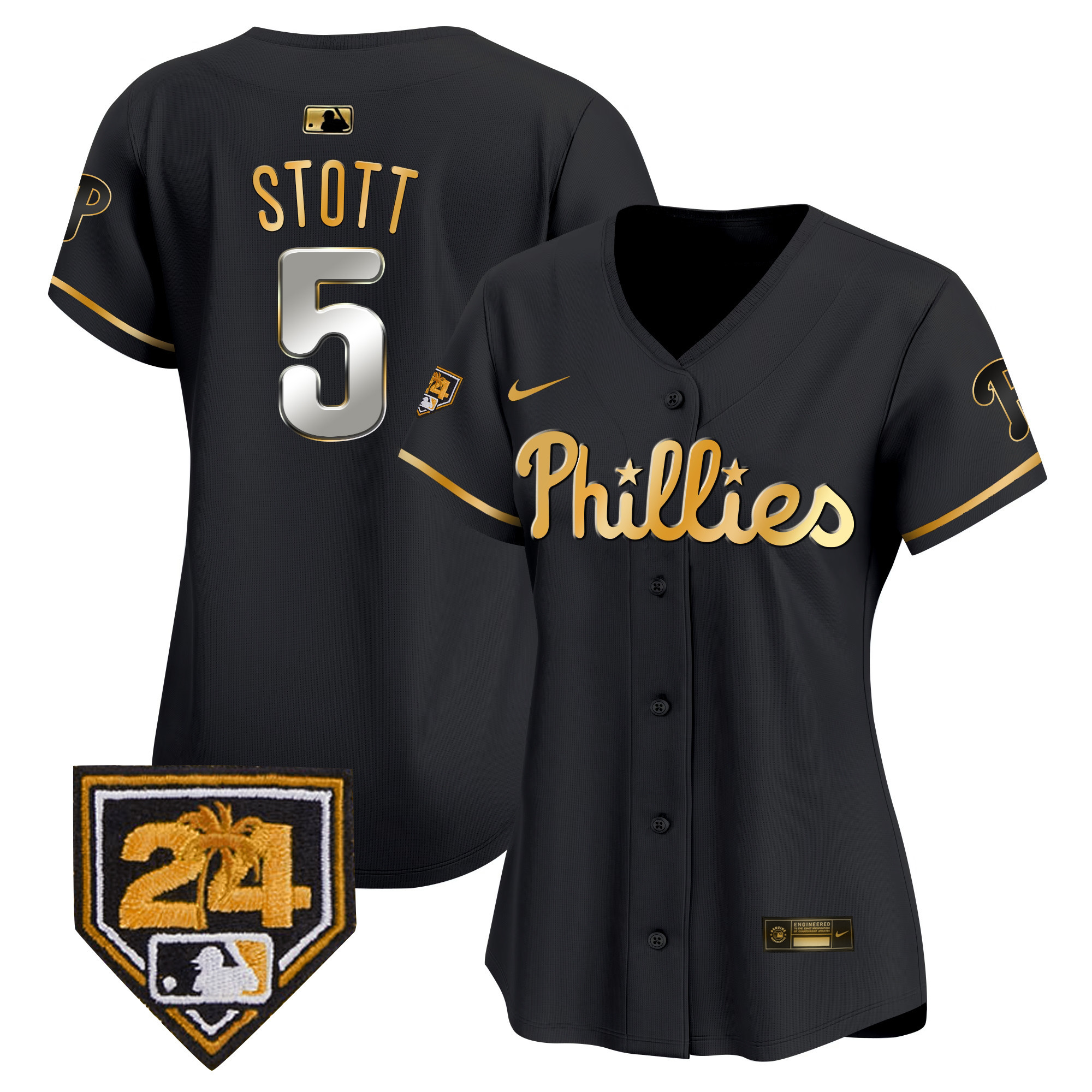 Bryson Stott Women's Philadelphia Phillies 2024 Spring Training Patch Vapor Premier Limited Black Gold Jersey - All Stitched