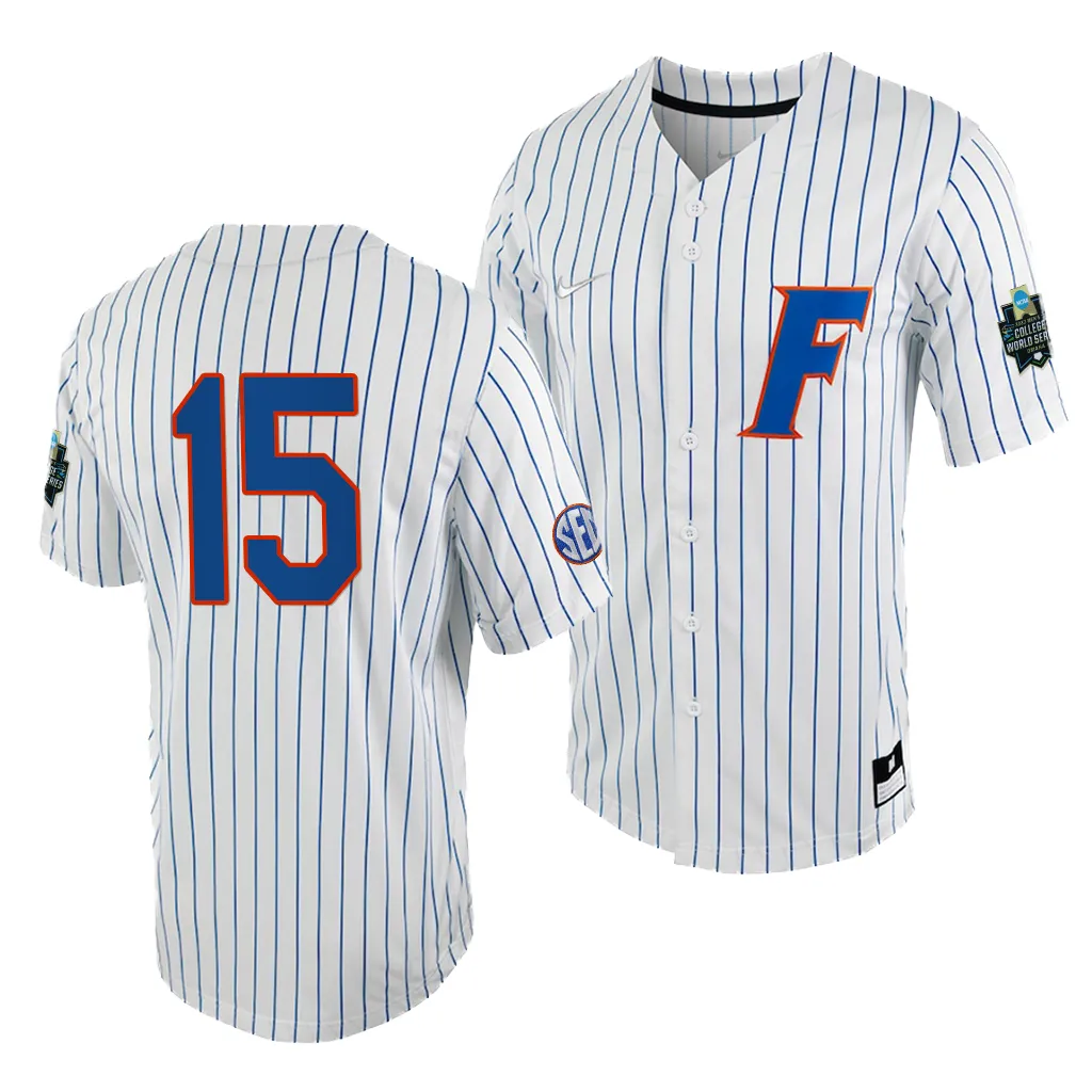 BT Riopelle Florida Gators #15 White Royal 2023 College World Series NCAA Jersey