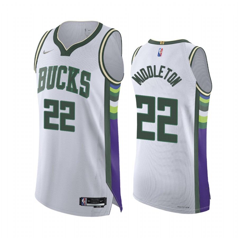 Bucks #22 Khris Middleton White Jersey NBA 75th City Edition 2021-22