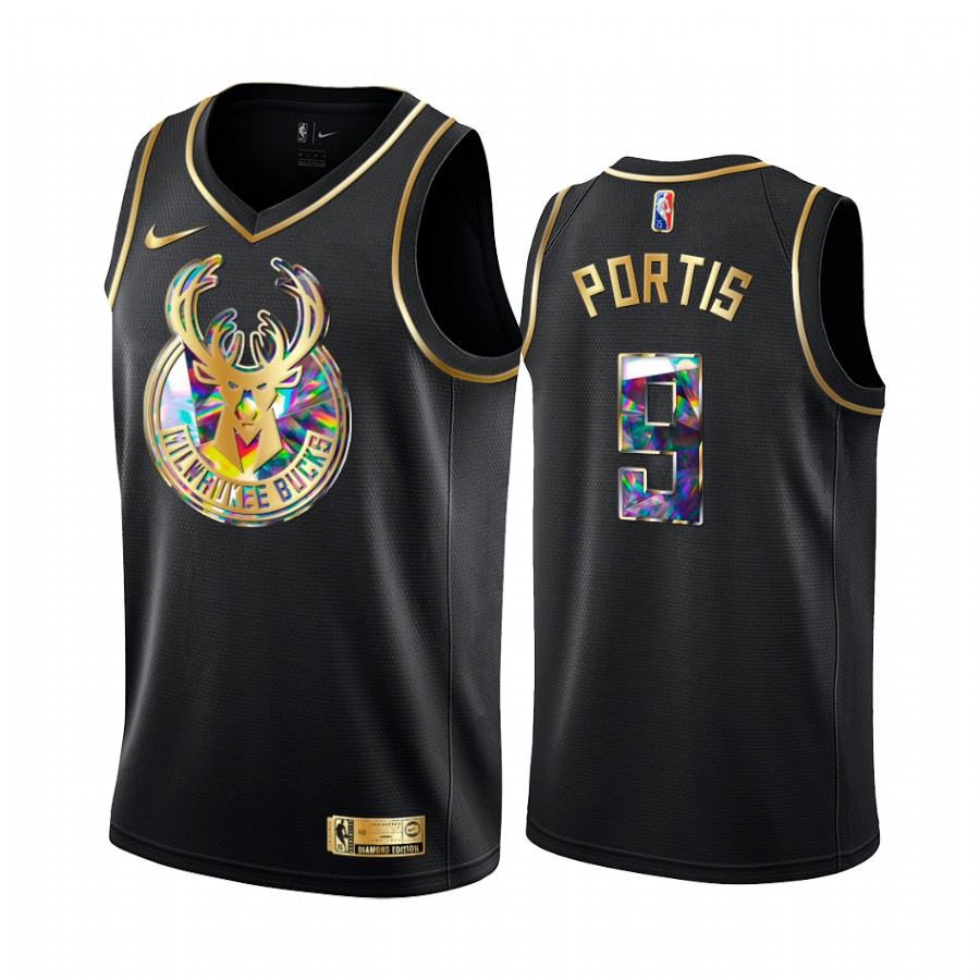 Bucks Bobby Portis Diamond Logo Black 2021-22 Jersey NBA 75th Season