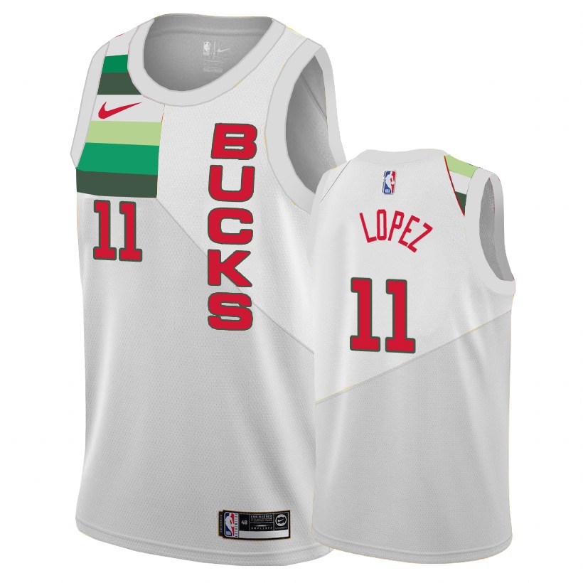 Bucks Brook Lopez #11 Male Earned Edition White Jersey