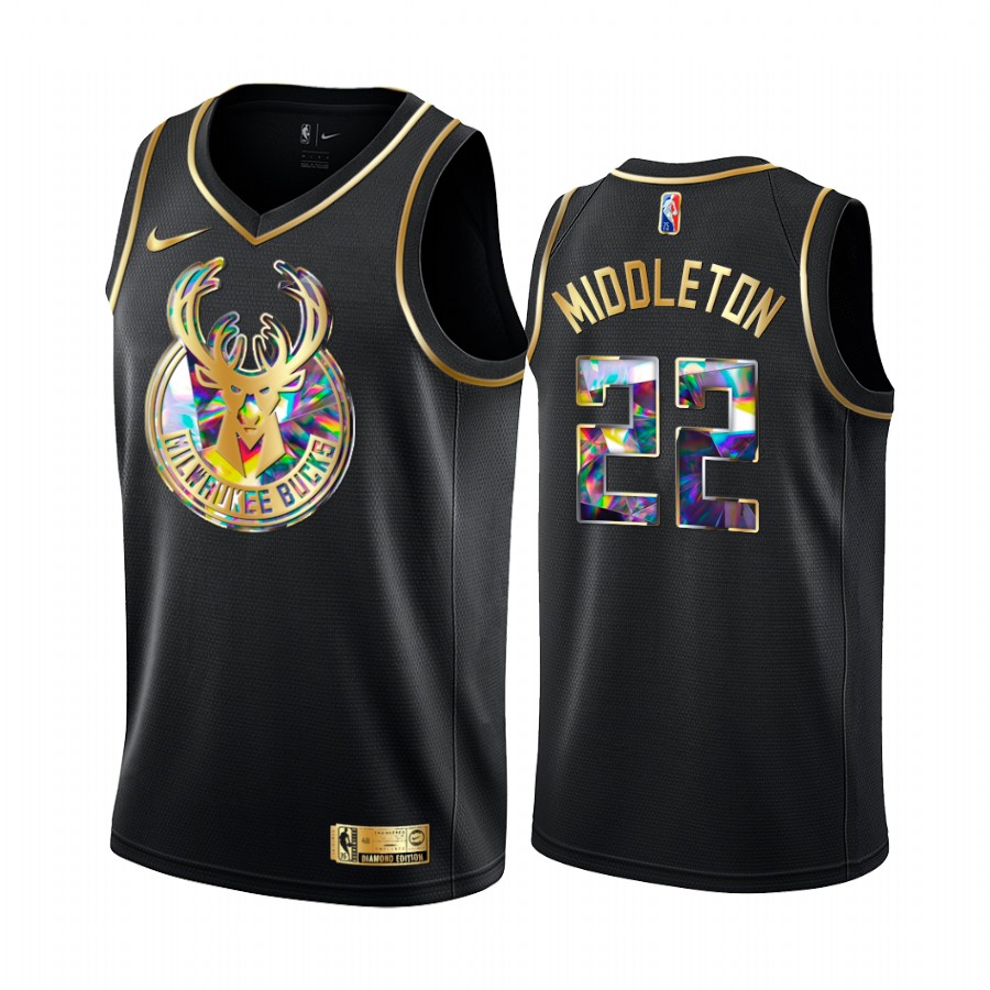 Bucks Khris Middleton Diamond Logo Black 2021-22 Jersey NBA 75th Season