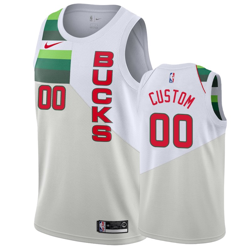 Bucks Male Custom #00 2018-19 Earned White Jersey