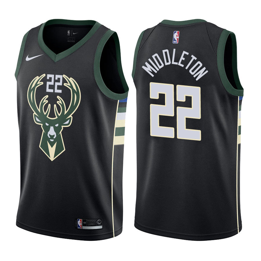 Bucks Male Khris Middleton #22 2017-18 Statement Black Jersey