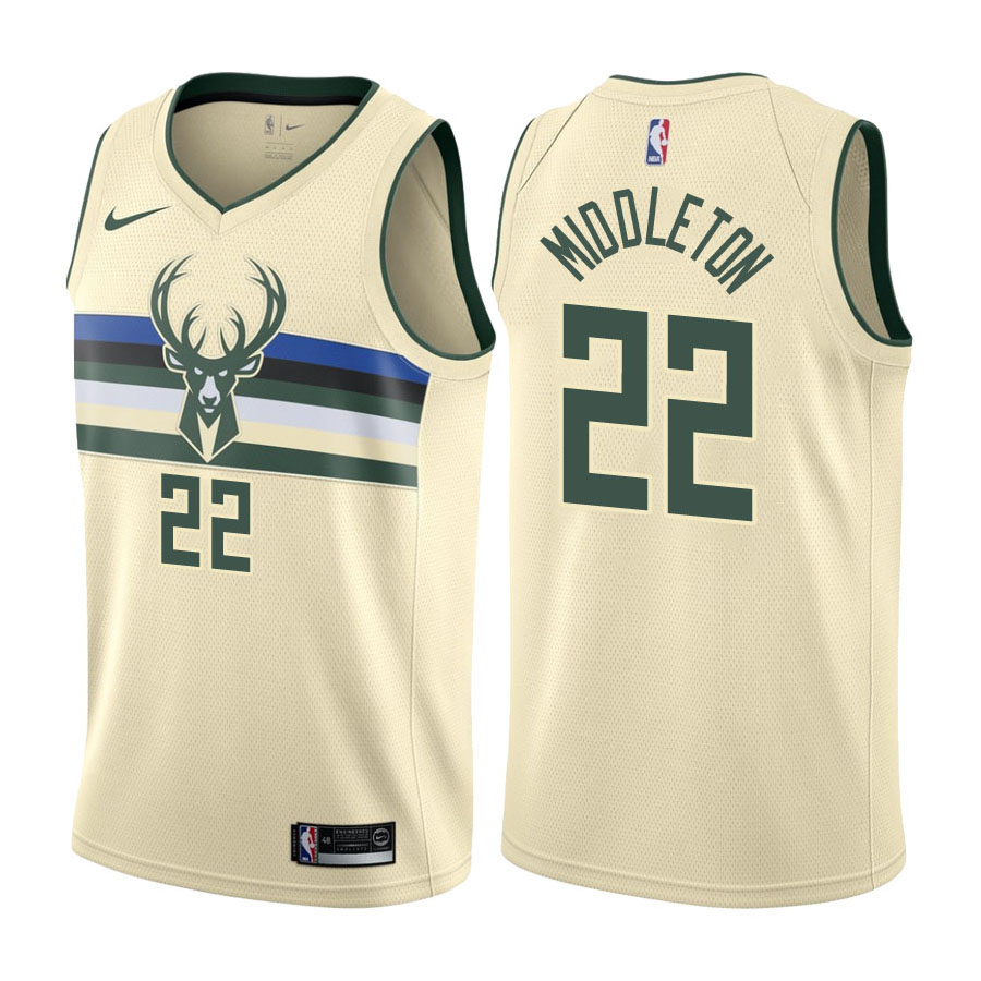 Bucks Male Khris Middleton #22 City Edition Cream Jersey