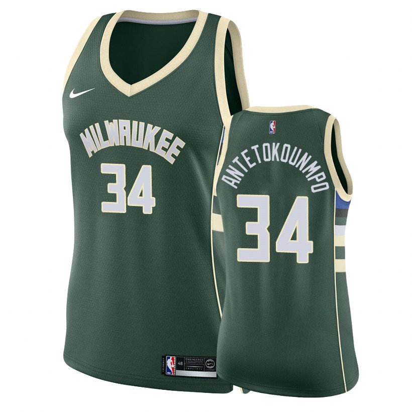 Bucks Women Giannis Antetokounmpo #34 Icon Green Jersey