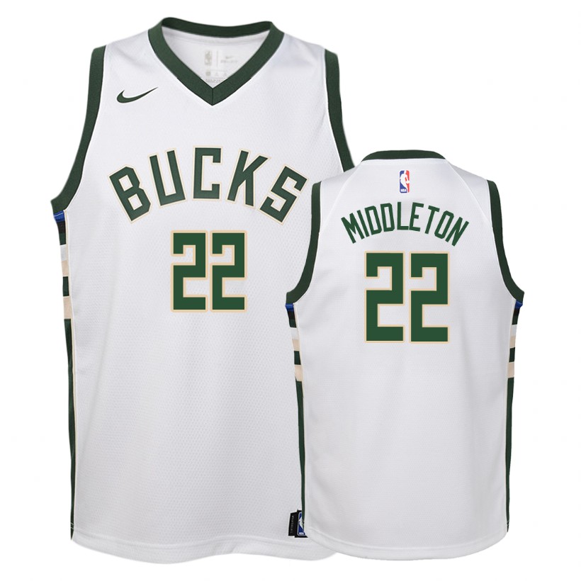 Bucks Youth Khris Middleton #22 Association White Jersey