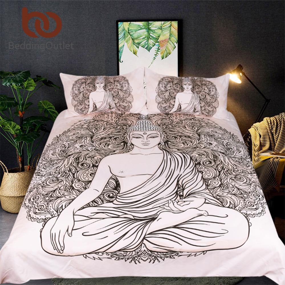 Buddha Printed Queen India Bed Cover Peceful Meditating 3D Customized Duvet Cover Bedding Set
