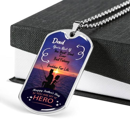Buddies For Life Fishing Partner Dog Tag Necklace Gift For Dad