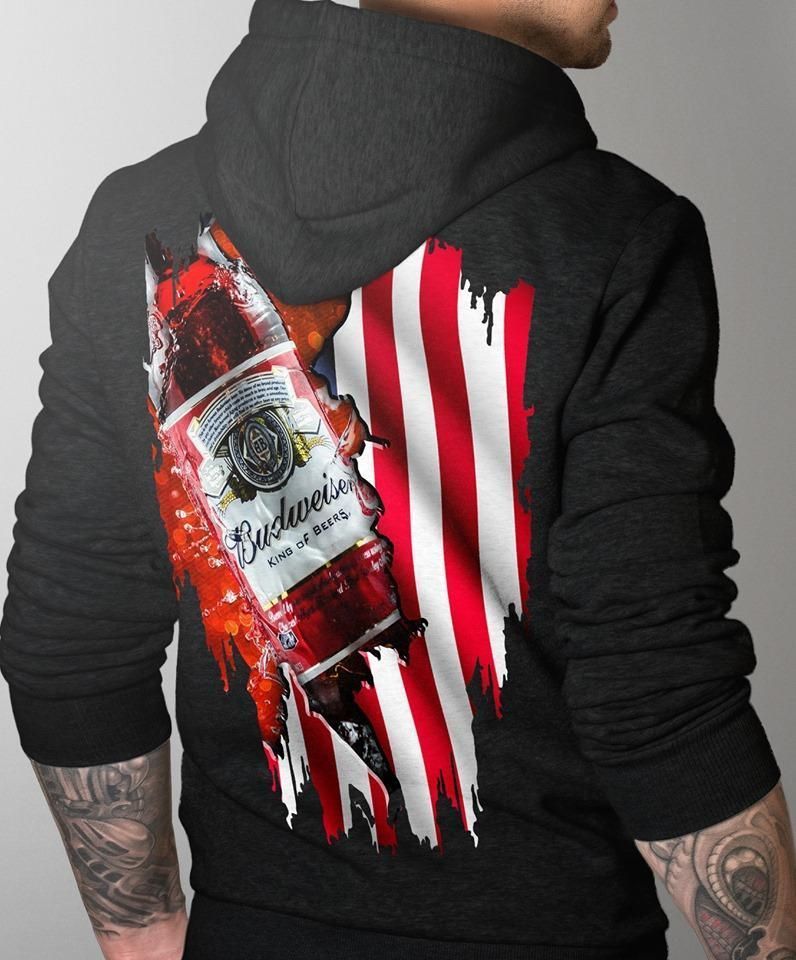 Budweiser Bottle American Flag Ripped Hoodie Hoodie