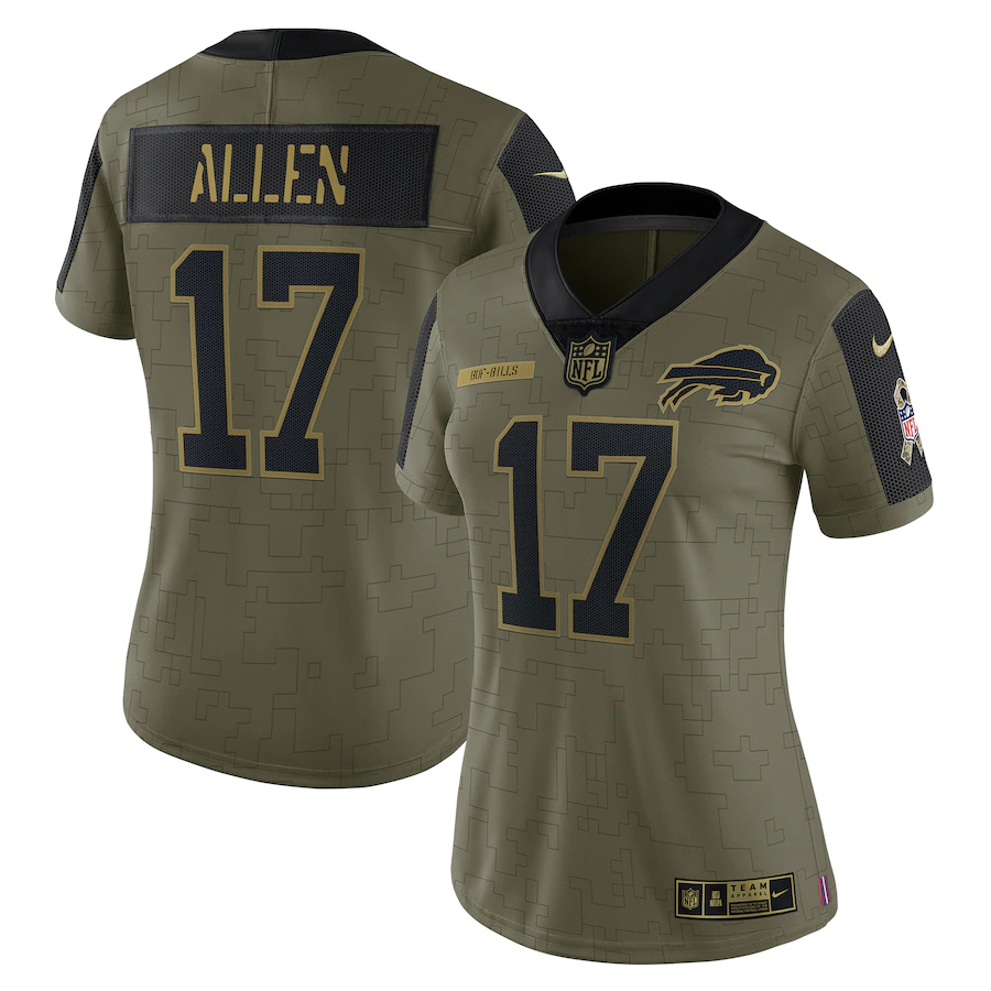 Buffalo Bills #17 Josh Allen Olive Women’s 2021 Salute To Service Player Jersey
