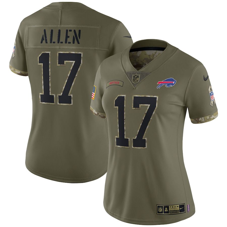 Buffalo Bills #17 Josh Allen Women’s 2022 Salute To Service Jersey – Olive