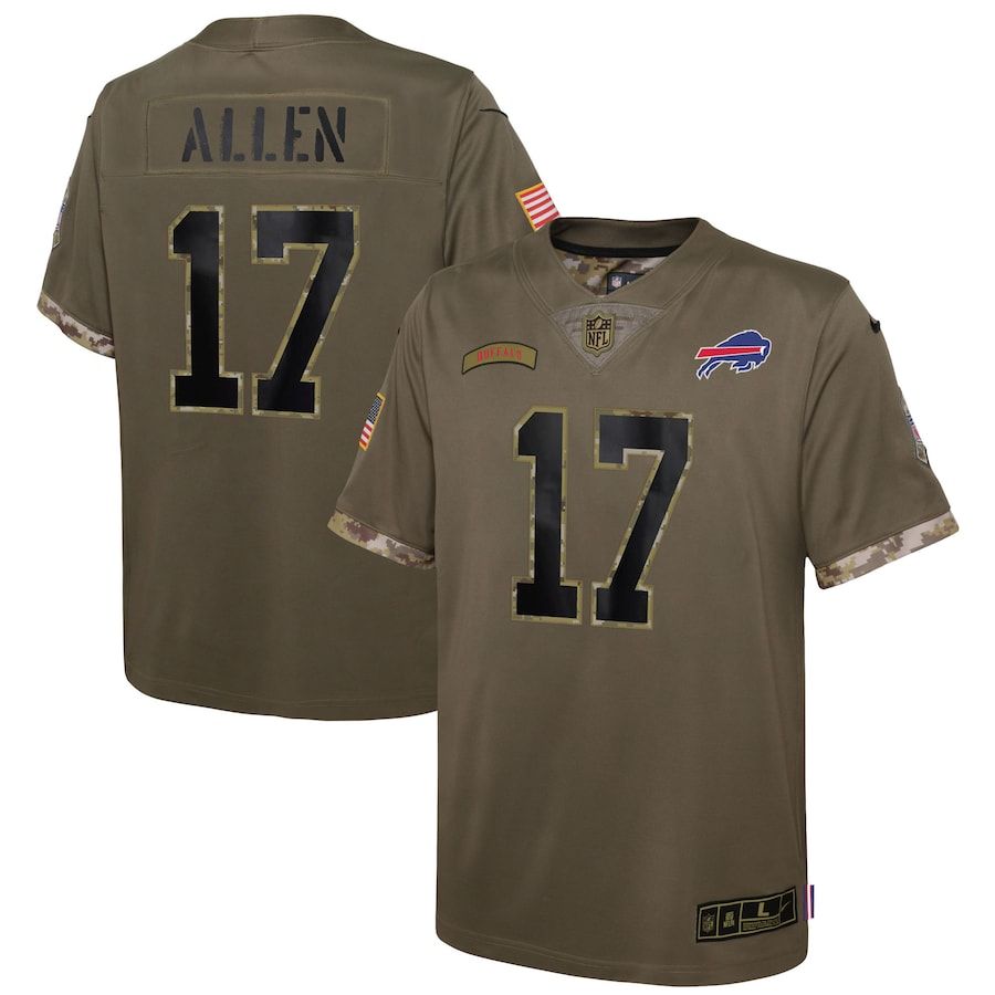Buffalo Bills #17 Josh Allen Youth 2022 Salute To Service Jersey – Olive