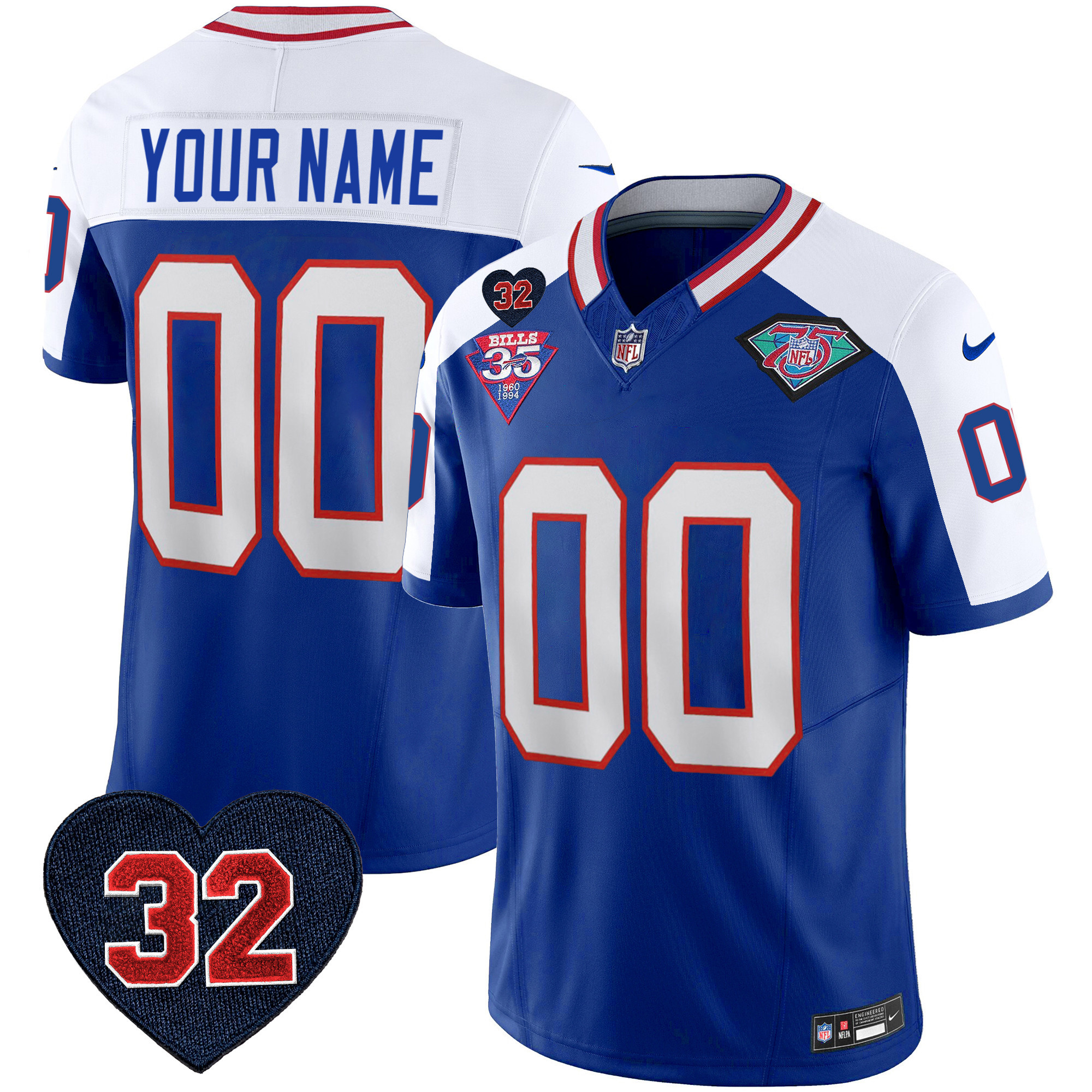 Buffalo Bills 1994 Throwback O.J. Simpson Patch Vapor Limited Custom Alternate Jersey - All Stitched 