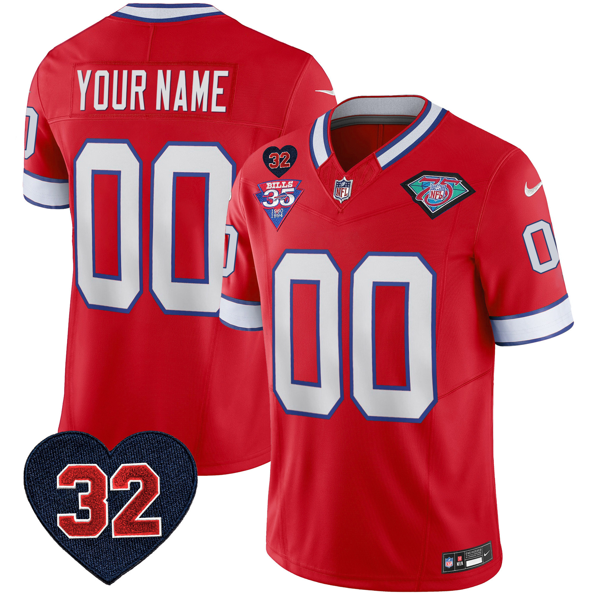 Buffalo Bills 1994 Throwback O.J. Simpson Patch Vapor Limited Custom Red Jersey - All Stitched 