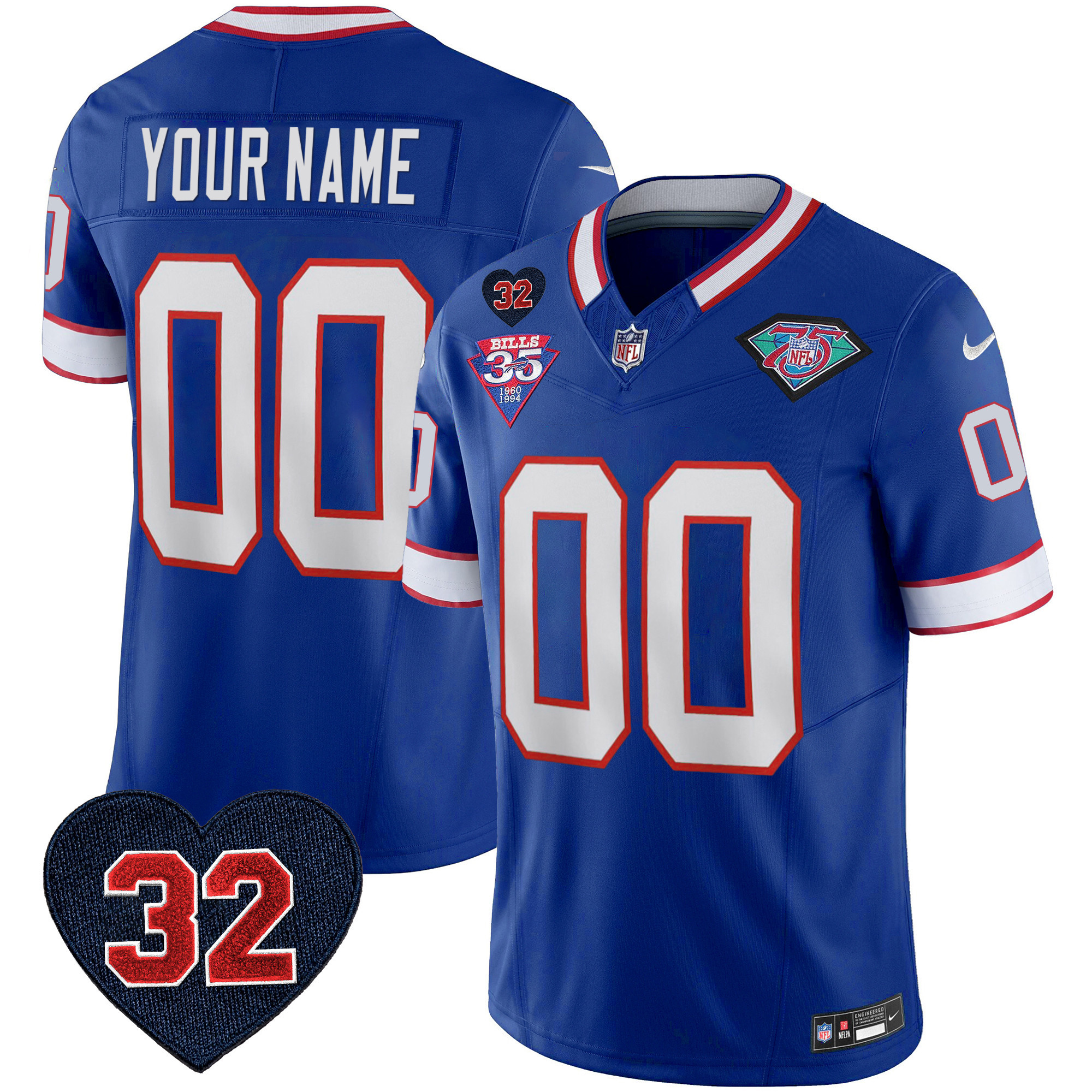 Buffalo Bills 1994 Throwback O.J. Simpson Patch Vapor Limited Custom Royal Jersey - All Stitched 