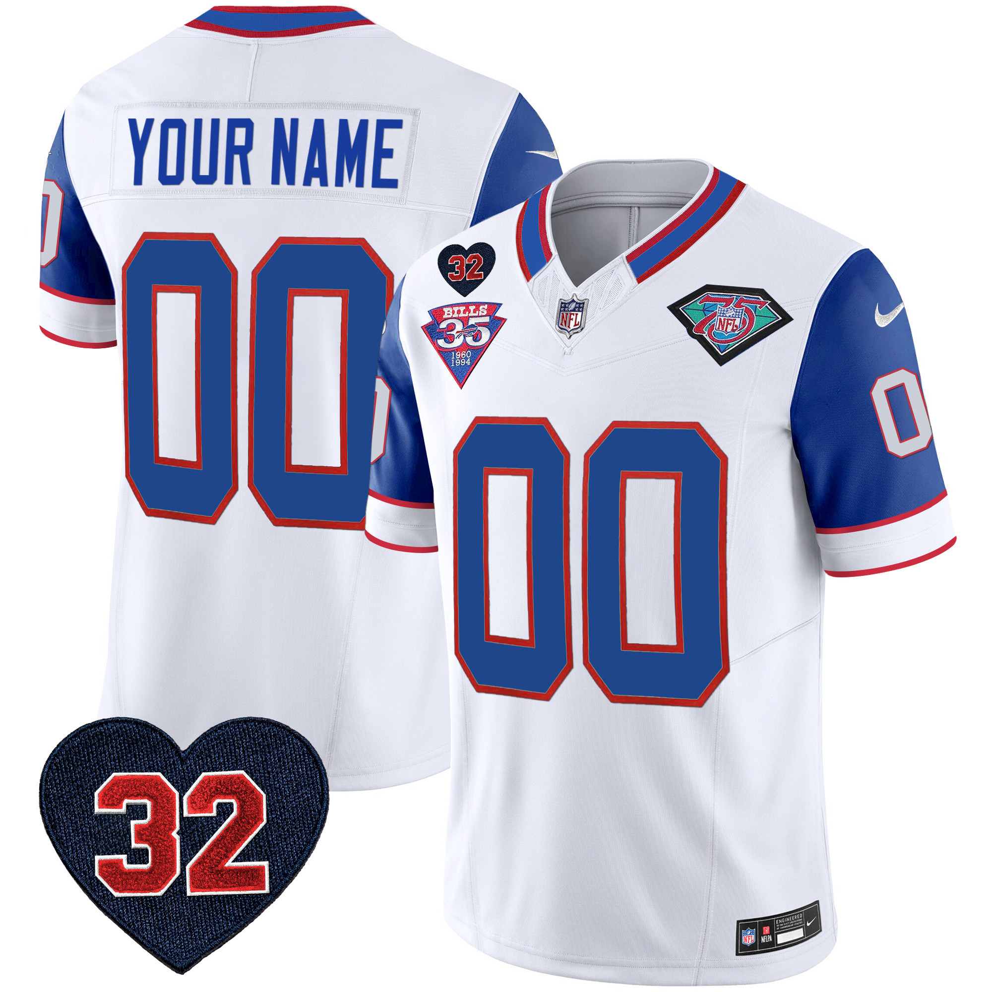 Buffalo Bills 1994 Throwback O.J. Simpson Patch Vapor Limited Custom Royal Sleeves Jersey - All Stitched 