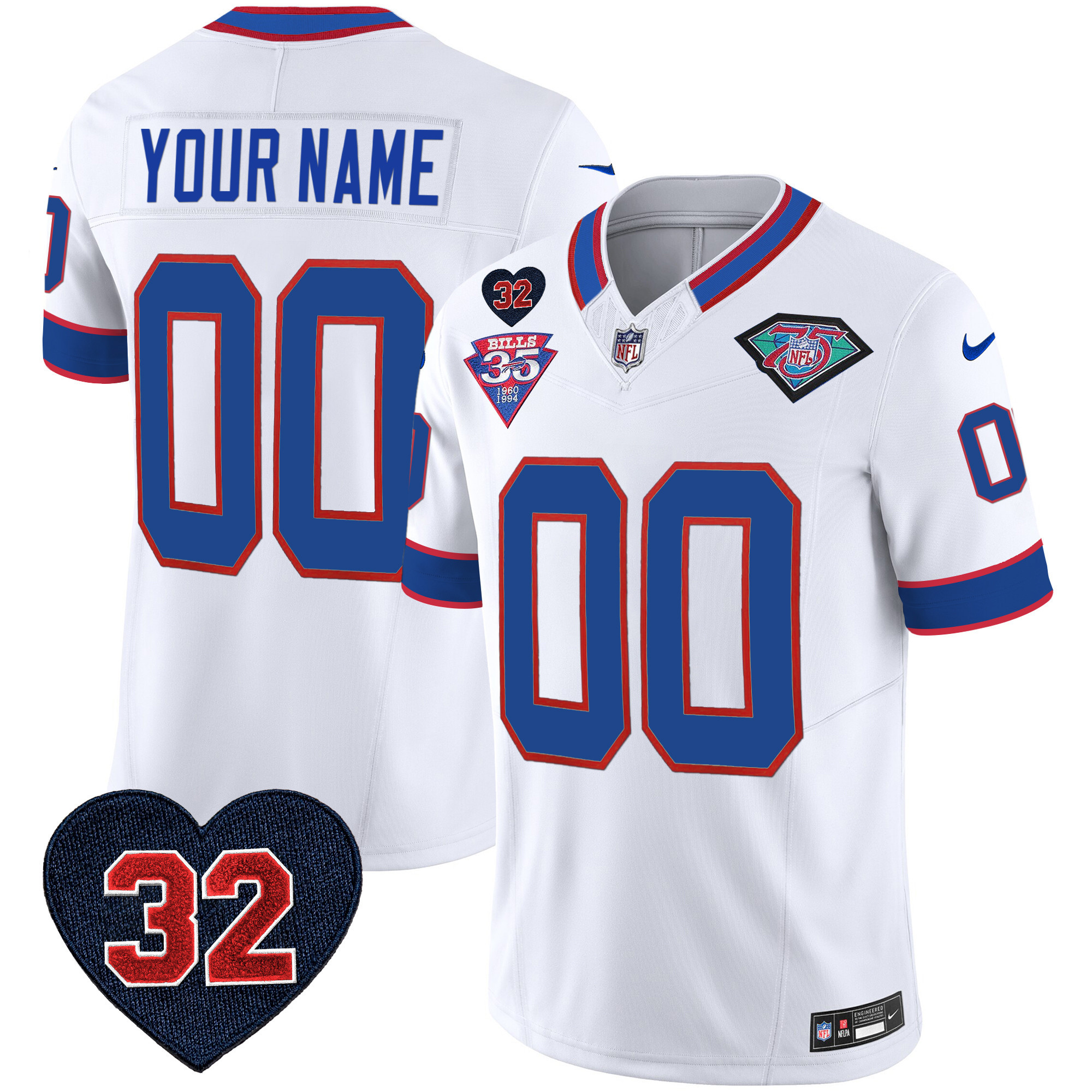 Buffalo Bills 1994 Throwback O.J. Simpson Patch Vapor Limited Custom White Jersey - All Stitched 