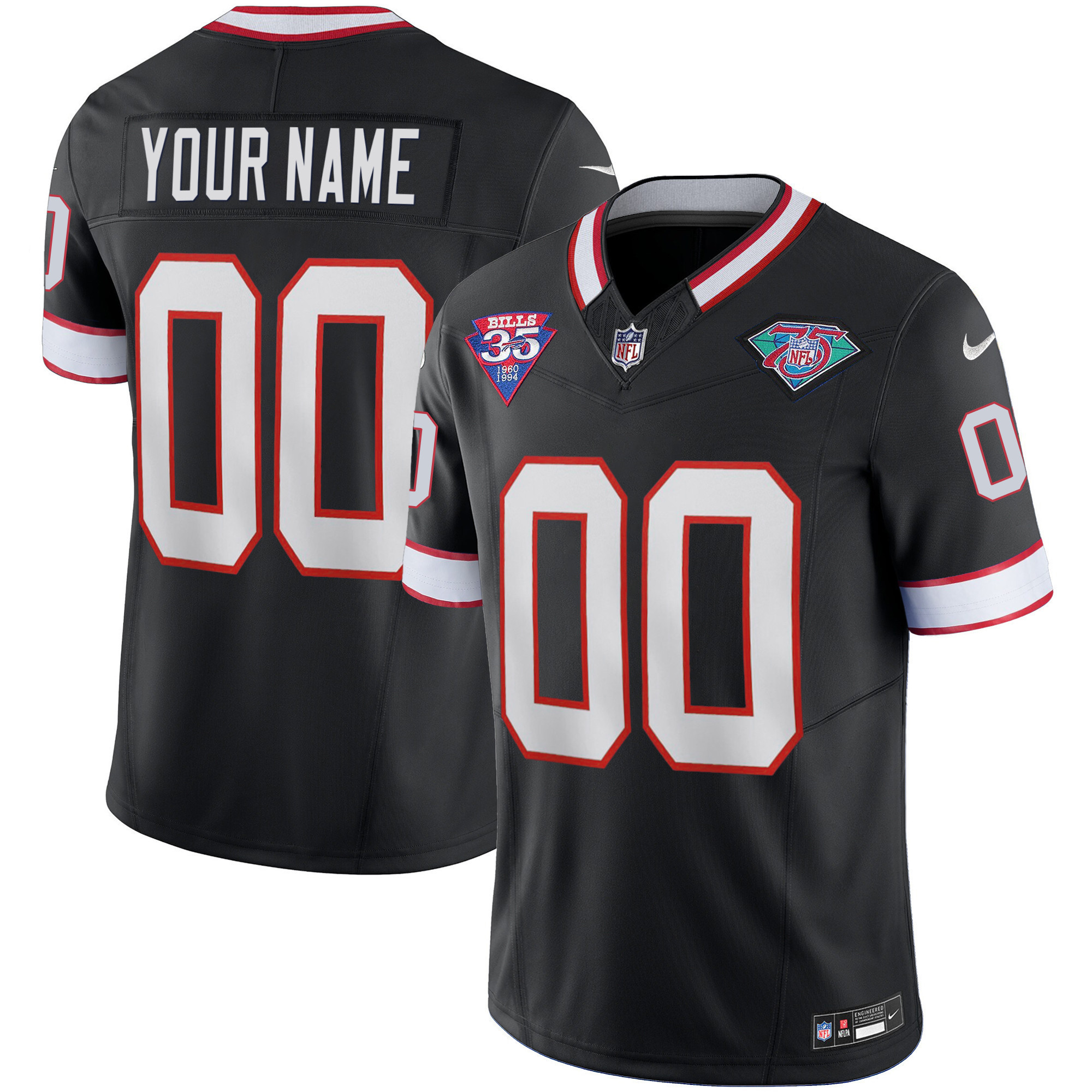 Buffalo Bills 1994 Throwback Vapor Custom Black Jersey - All Stitched 