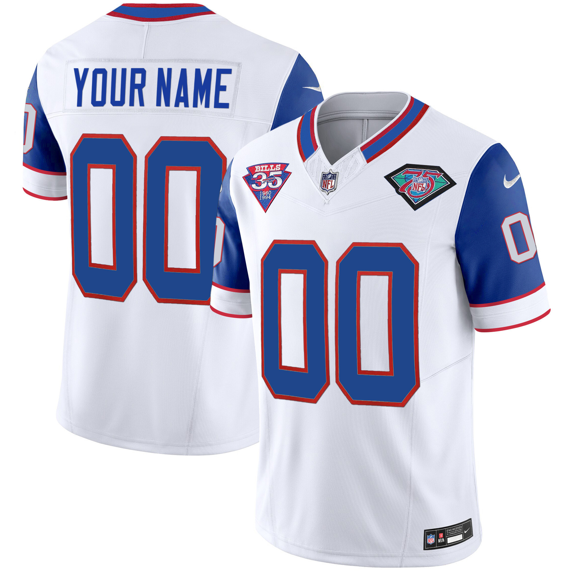 Buffalo Bills 1994 Throwback Vapor Custom Royal Sleeves Jersey - All Stitched 