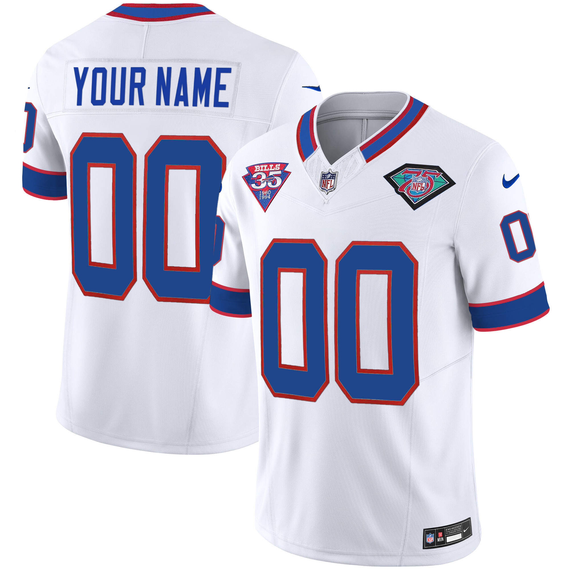 Buffalo Bills 1994 Throwback Vapor Custom White Jersey - All Stitched 