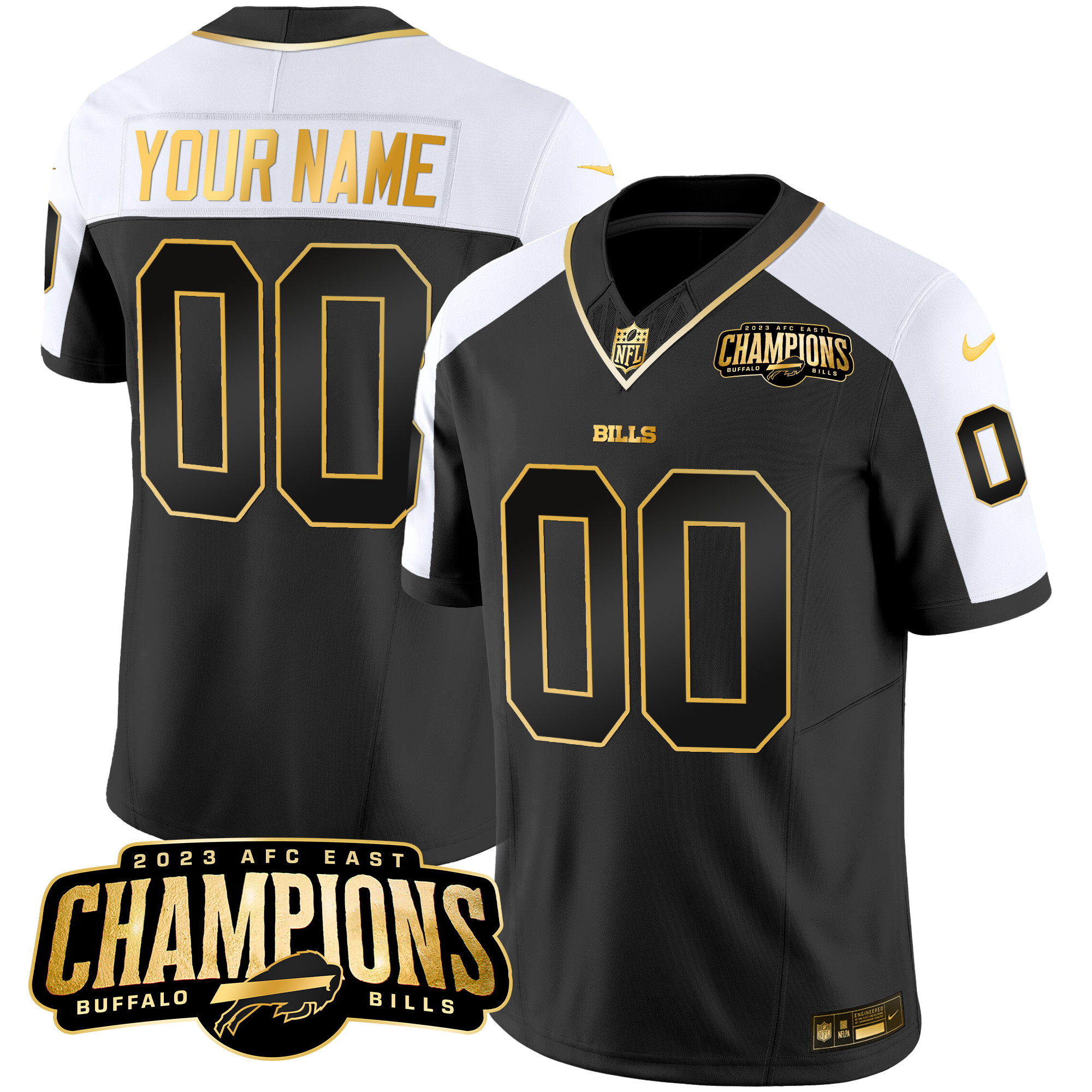 Buffalo Bills 2023 AFC East Champions Patch Gold Vapor Custom Alternate Jersey - All Stitched 