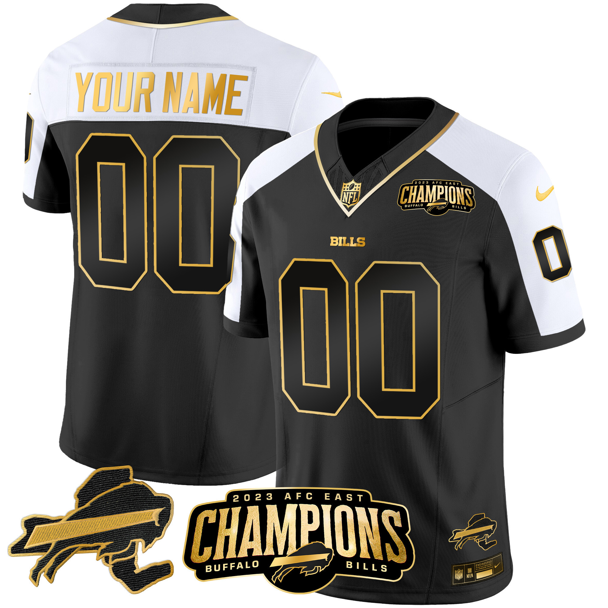 Buffalo Bills 2023 AFC East Champions Patch Gold Vapor Custom Alternate Jersey - All Stitched 