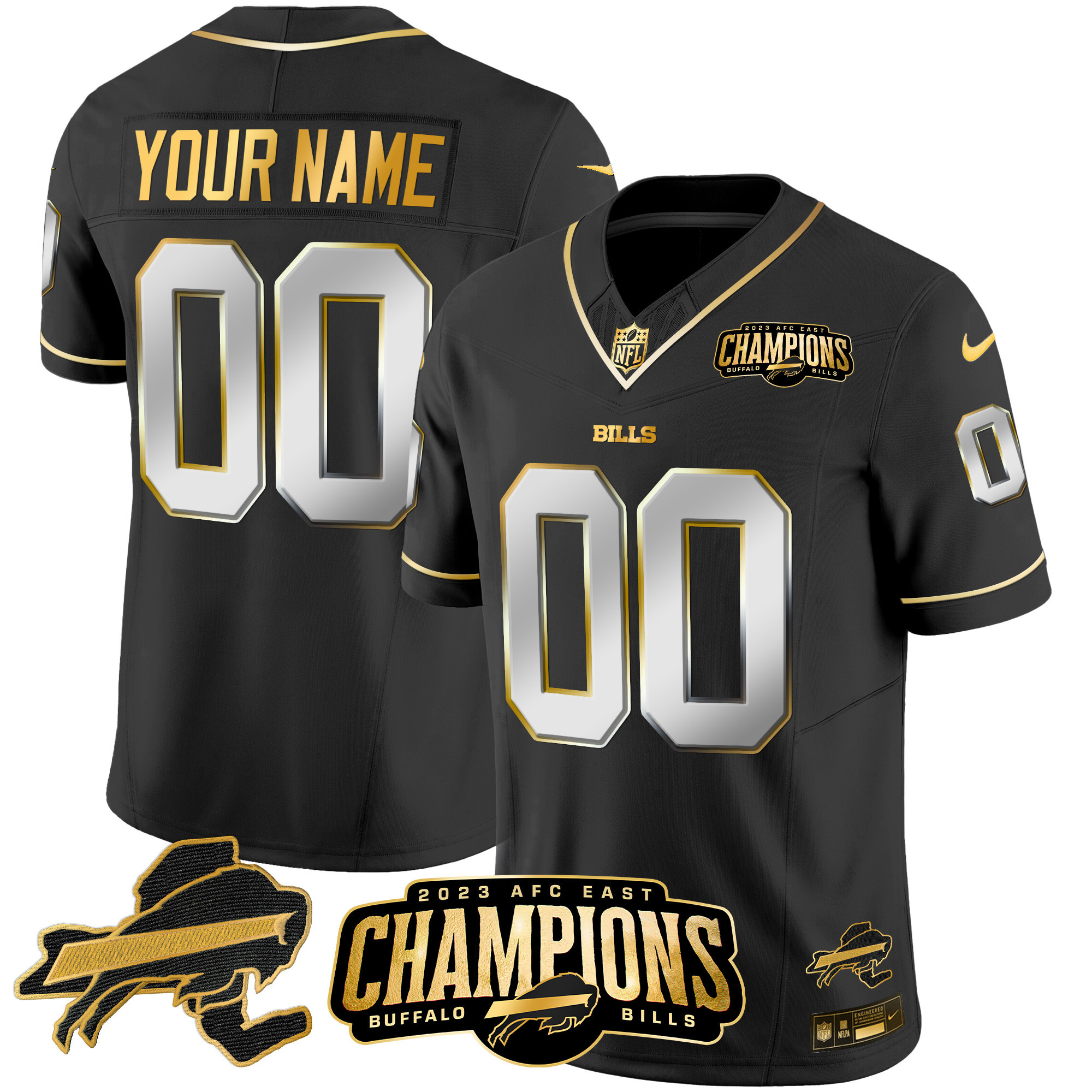 Buffalo Bills 2023 AFC East Champions Patch Gold Vapor Custom Black Limited Jersey - All Stitched 