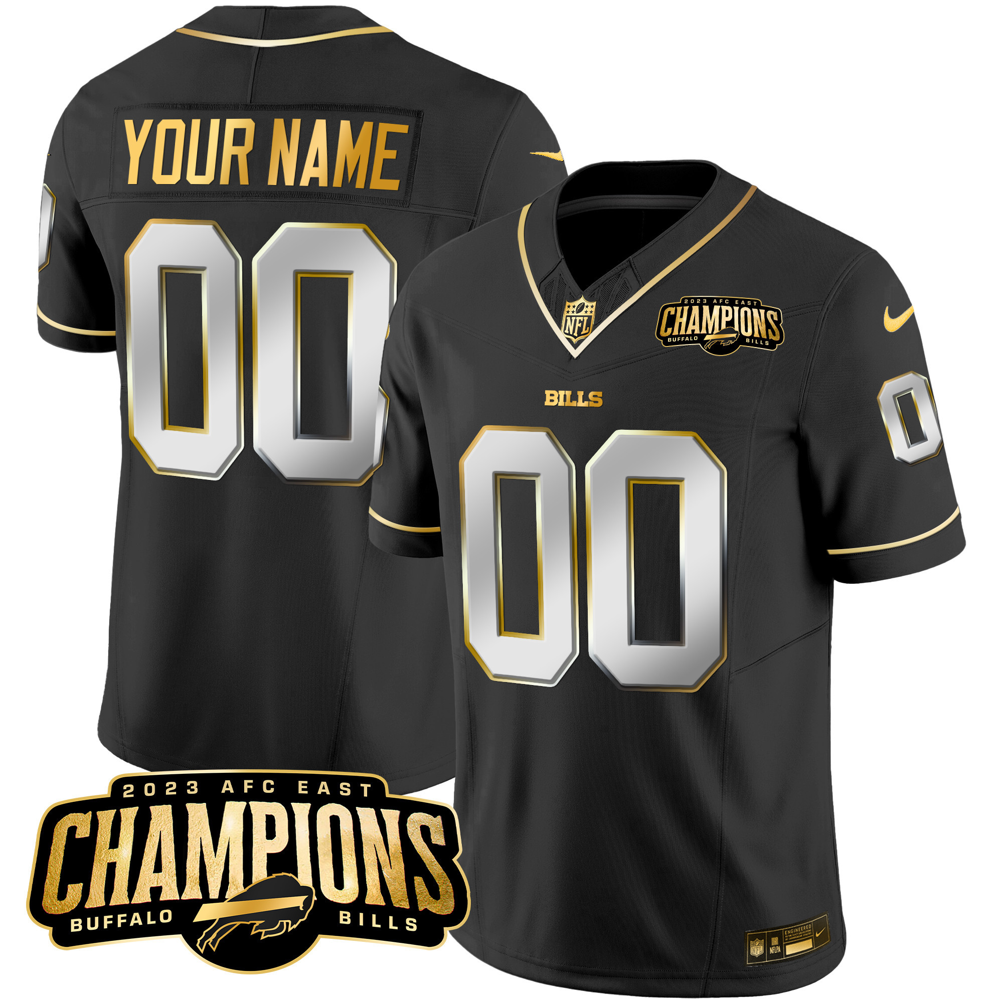 Buffalo Bills 2023 AFC East Champions Patch Gold Vapor Custom Black Limited Jersey - All Stitched 
