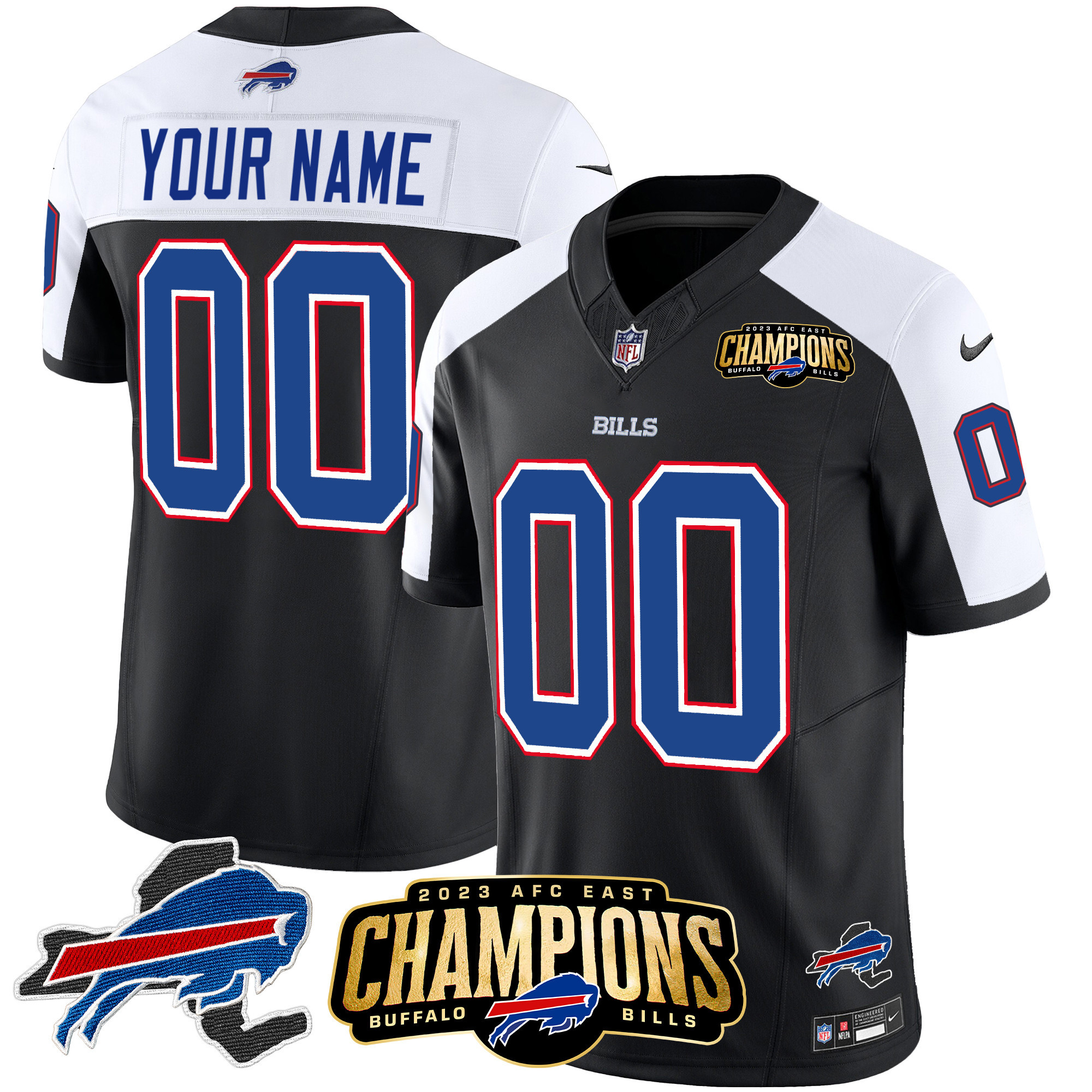 Buffalo Bills 2023 AFC East Champions Patch Vapor Custom Black Alternate Jersey - All Stitched 