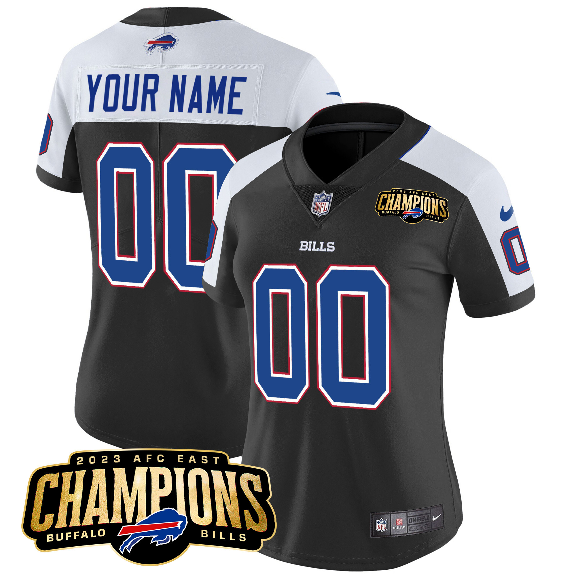 Buffalo Bills 2023 AFC East Champions Patch Vapor Custom Black Alternate Jersey - All Stitched 