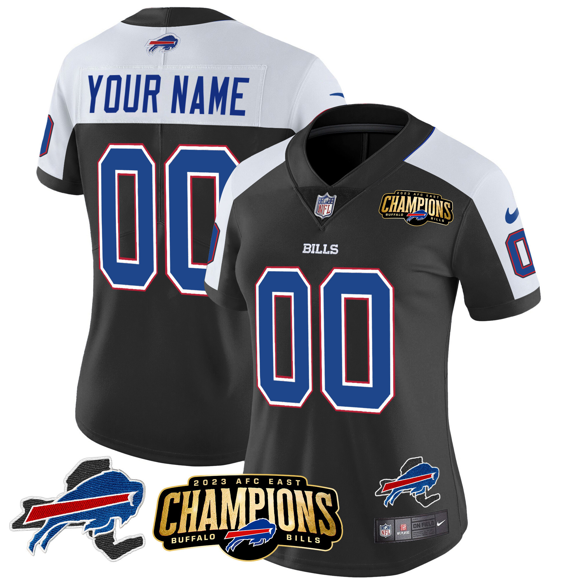 Buffalo Bills 2023 AFC East Champions Patch Vapor Custom Black Alternate Jersey - All Stitched 