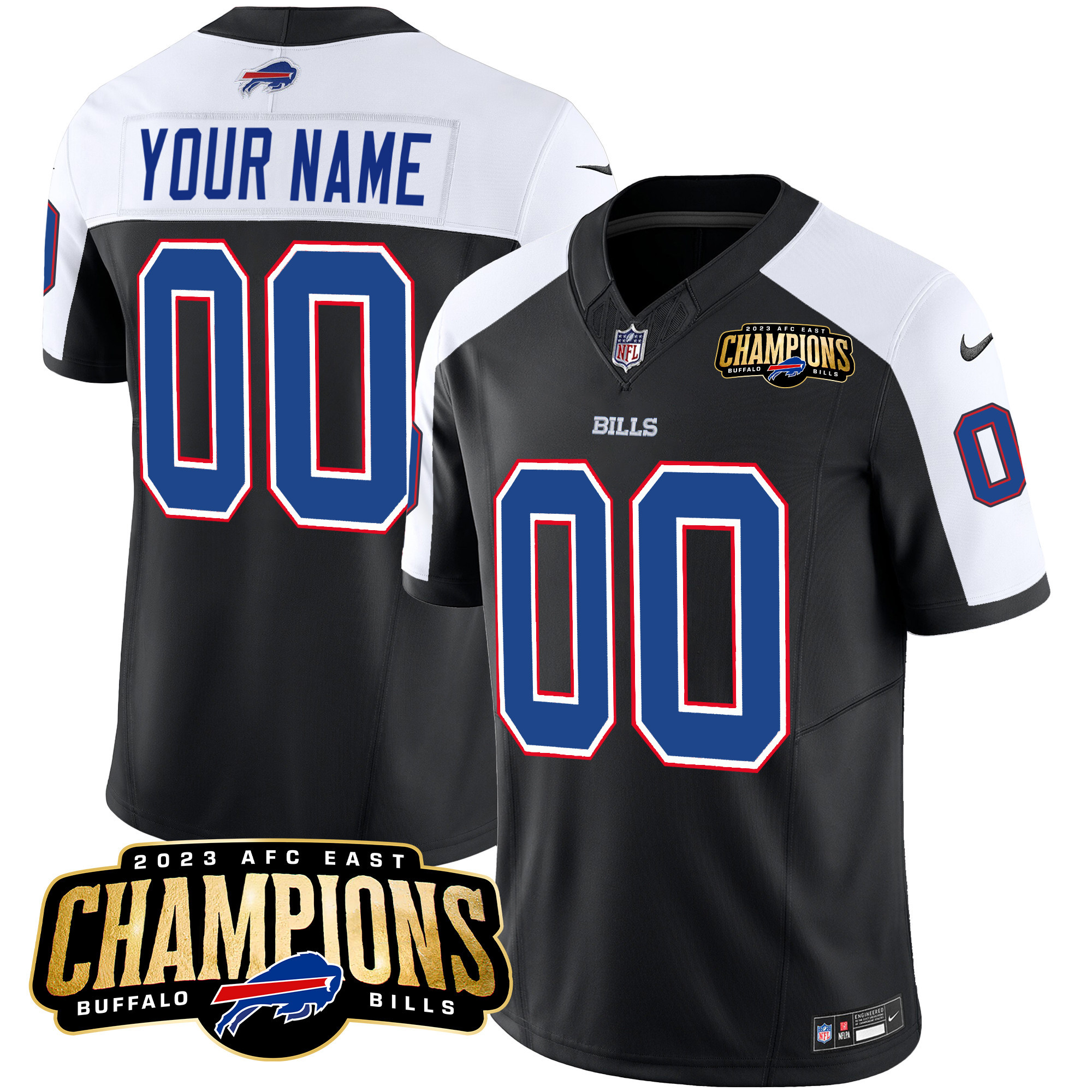 Buffalo Bills 2023 AFC East Champions Patch Vapor Custom Black Alternate Jersey - All Stitched 