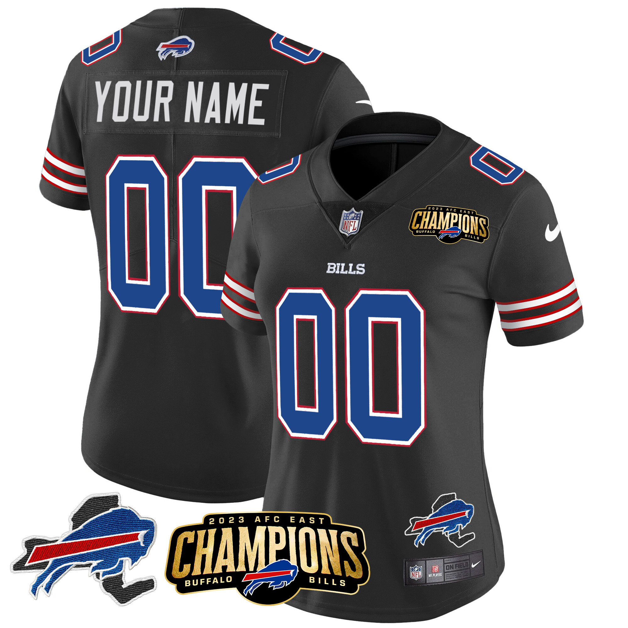 Buffalo Bills 2023 AFC East Champions Patch Vapor Custom Black Jersey - All Stitched 