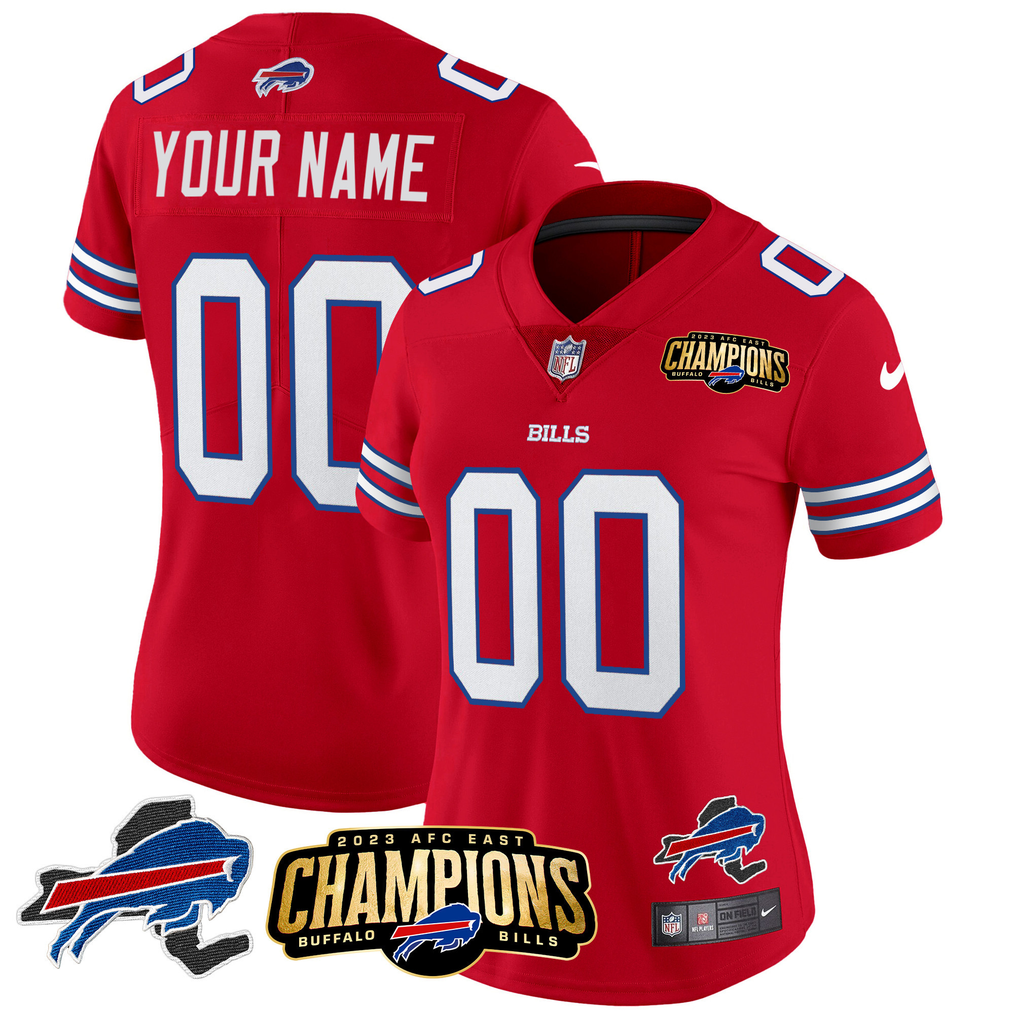 Buffalo Bills 2023 AFC East Champions Patch Vapor Custom Red Jersey - All Stitched 