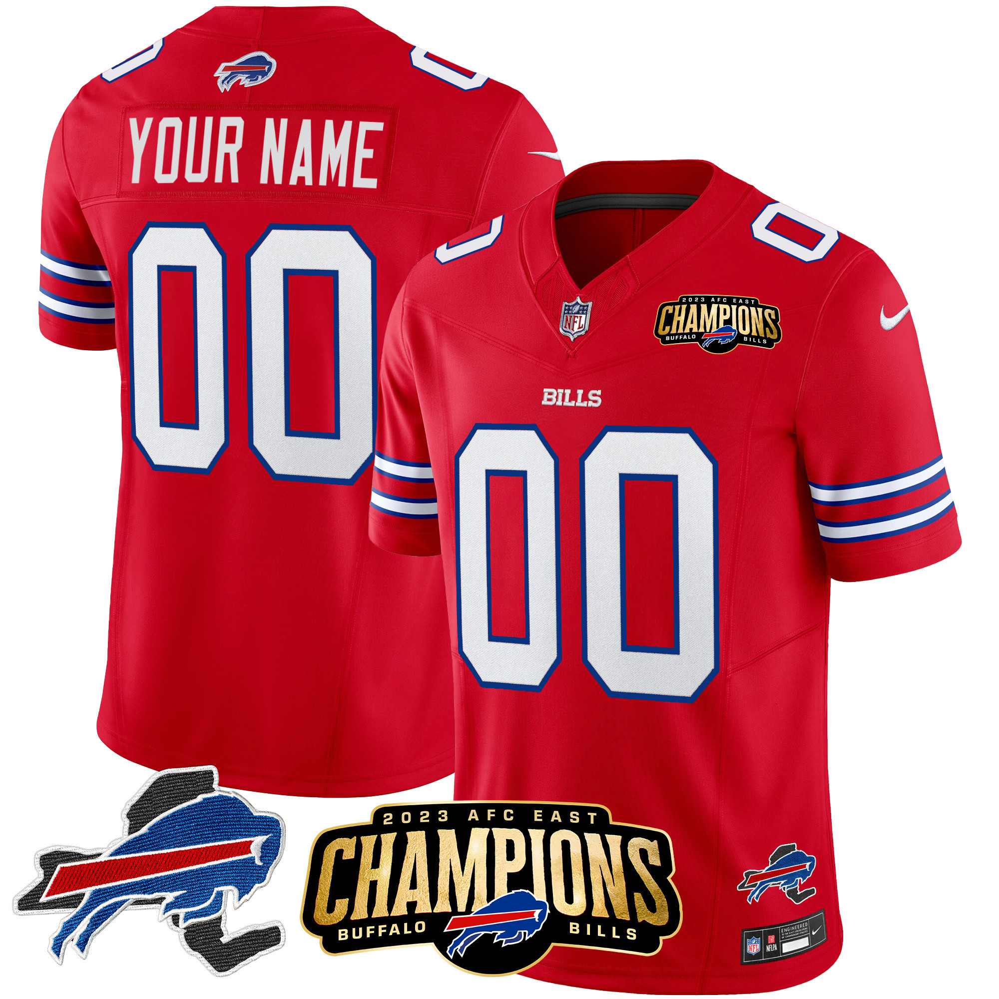 Buffalo Bills 2023 AFC East Champions Patch Vapor Custom Red Jersey - All Stitched 